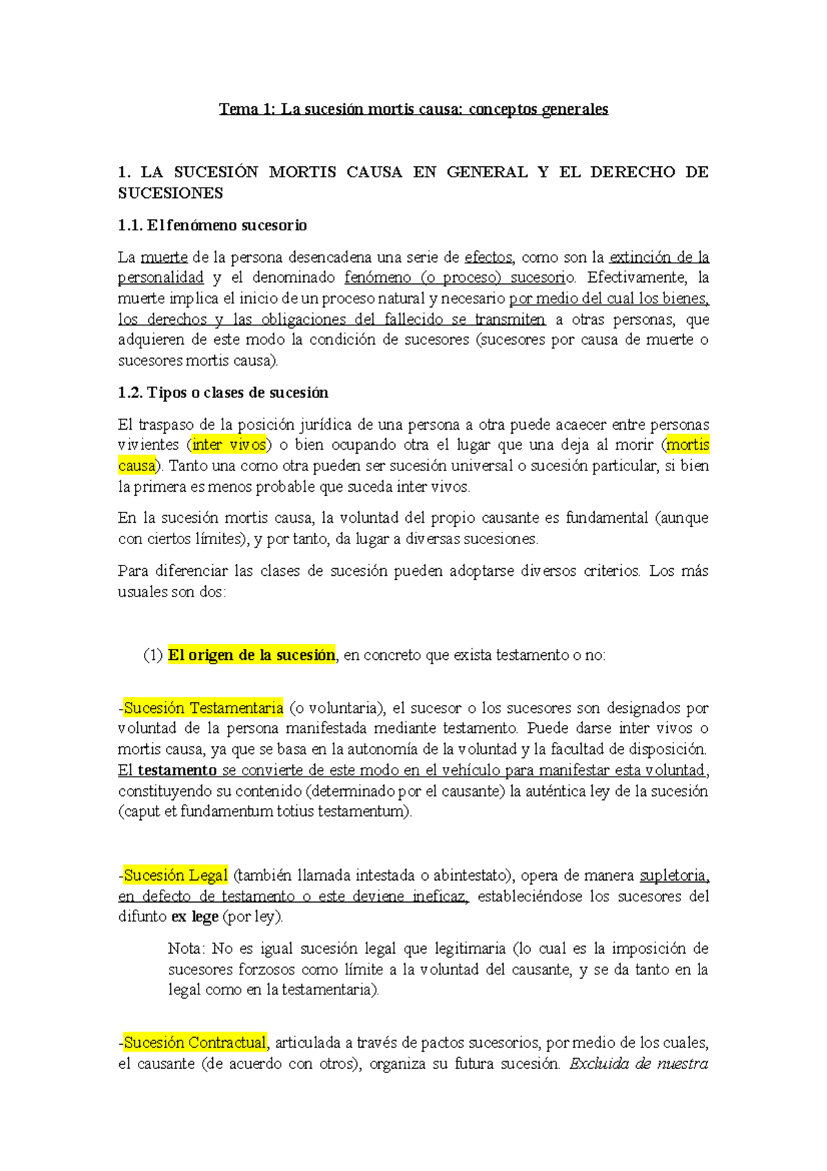 Tema 1 Familia - Decho - Tema 1: La Sucesión Mortis Causa: Conceptos ...