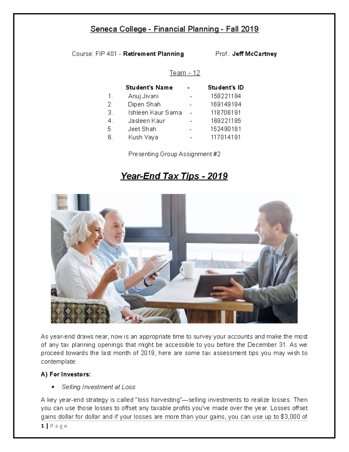 Final Asssignment 2 Year End Tips Seneca College Financial