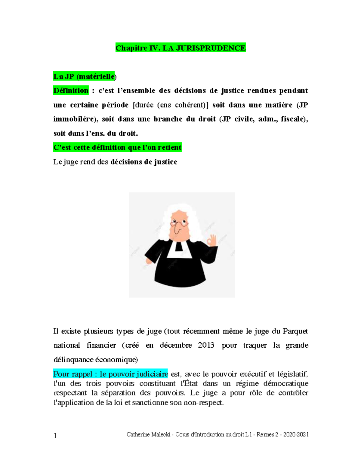 Intro Au Droit Cours 8 La Jurisprudence - Catherine Malecki - Cours D ...