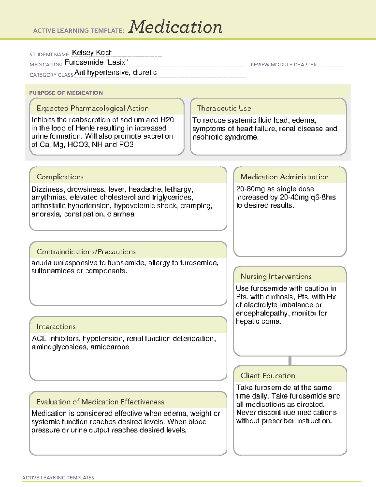 Furosemide Med Template - ACTIVE LEARNING TEMPLATES Medication STUDENT ...