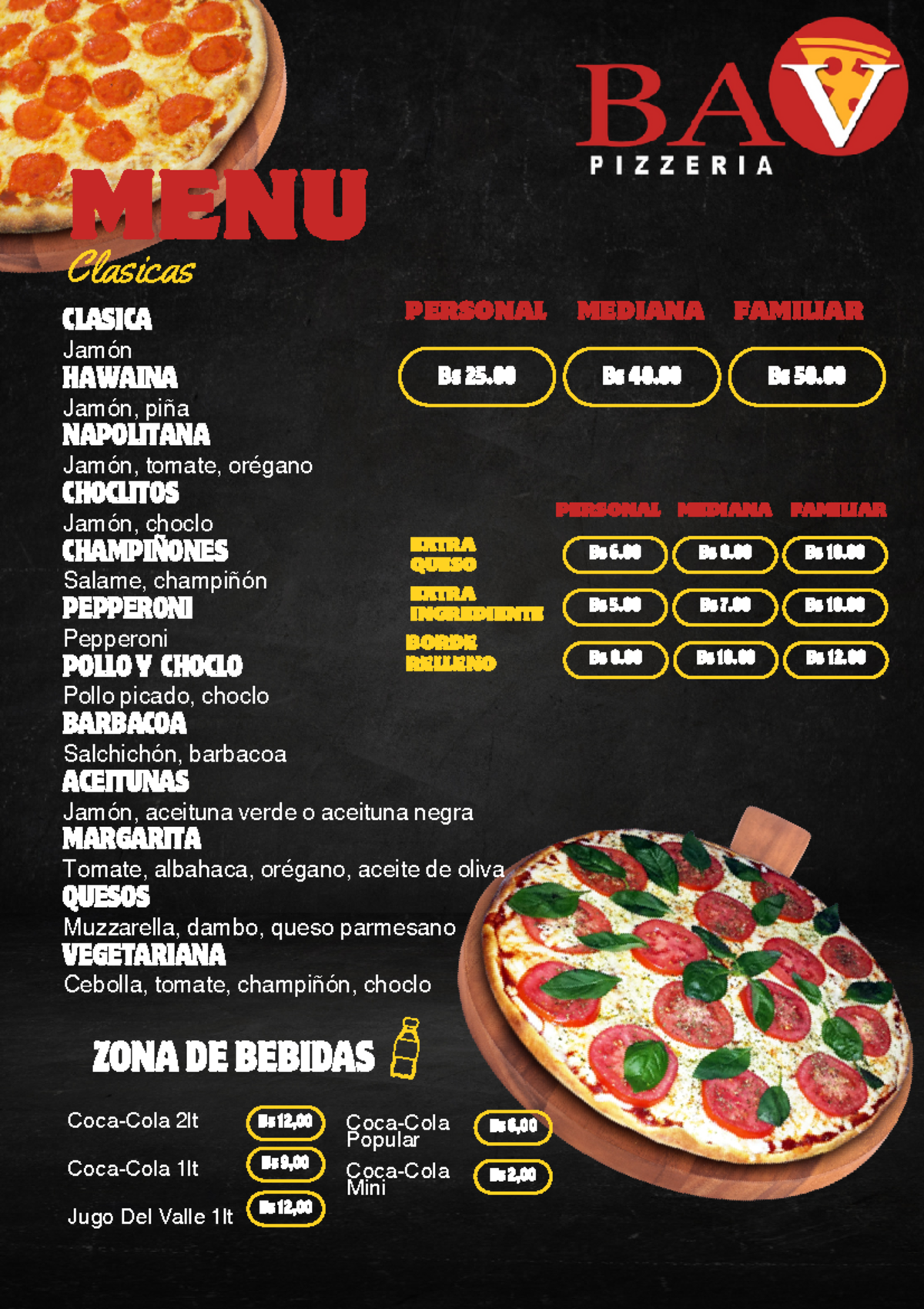 Flyer Menu Restaurante Moderno Negro Y Amarillo - Bs 25 Bs 40 Bs 50. Bs 