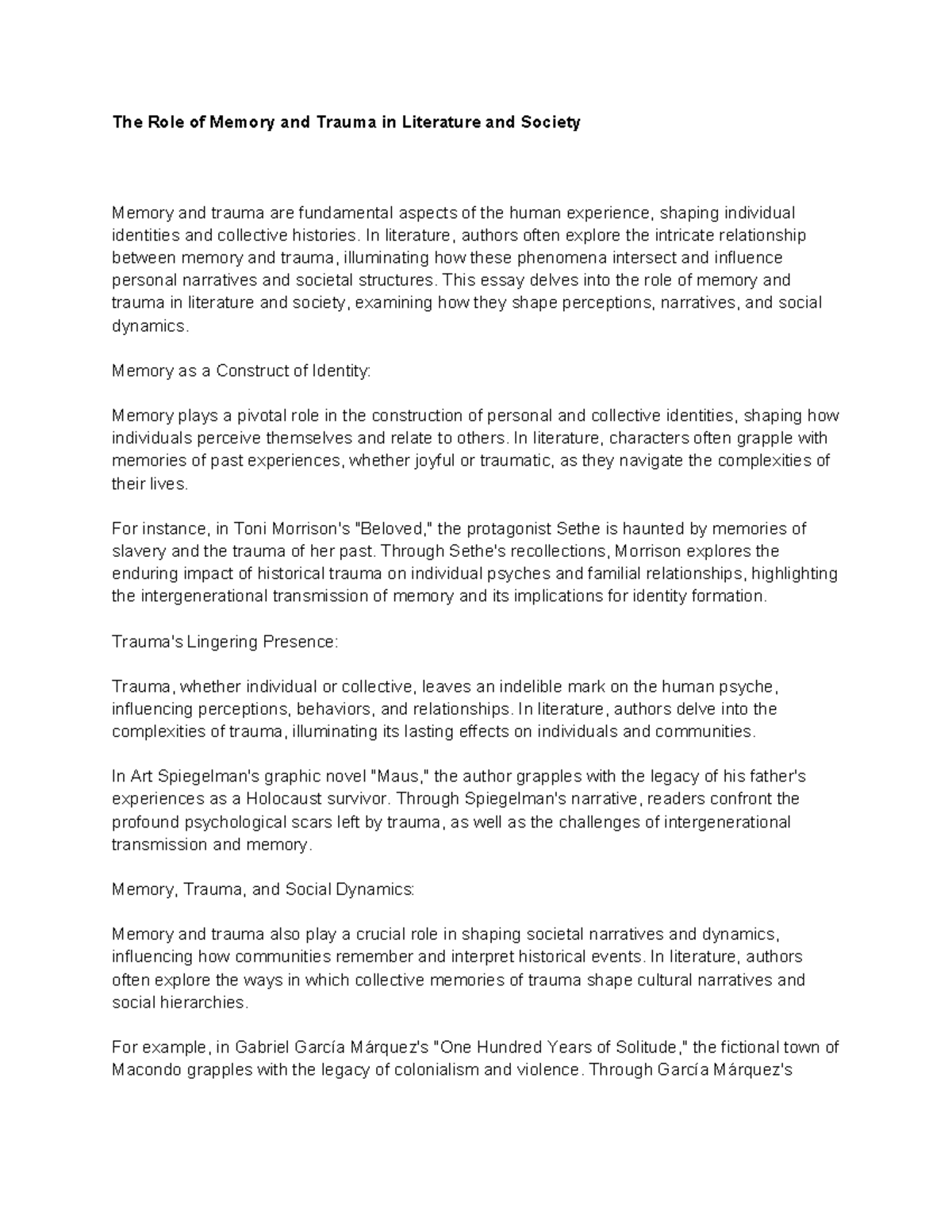The Role of Memory and Trauma in Literature and Society - In literature ...