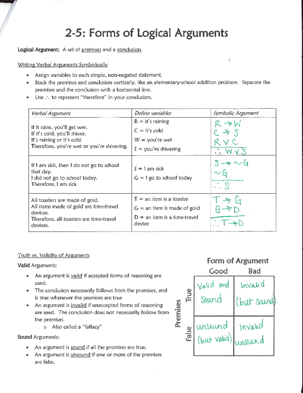 Notes Logic Laws KEY - Notjing much is - 2-5: Forms of Logical ...