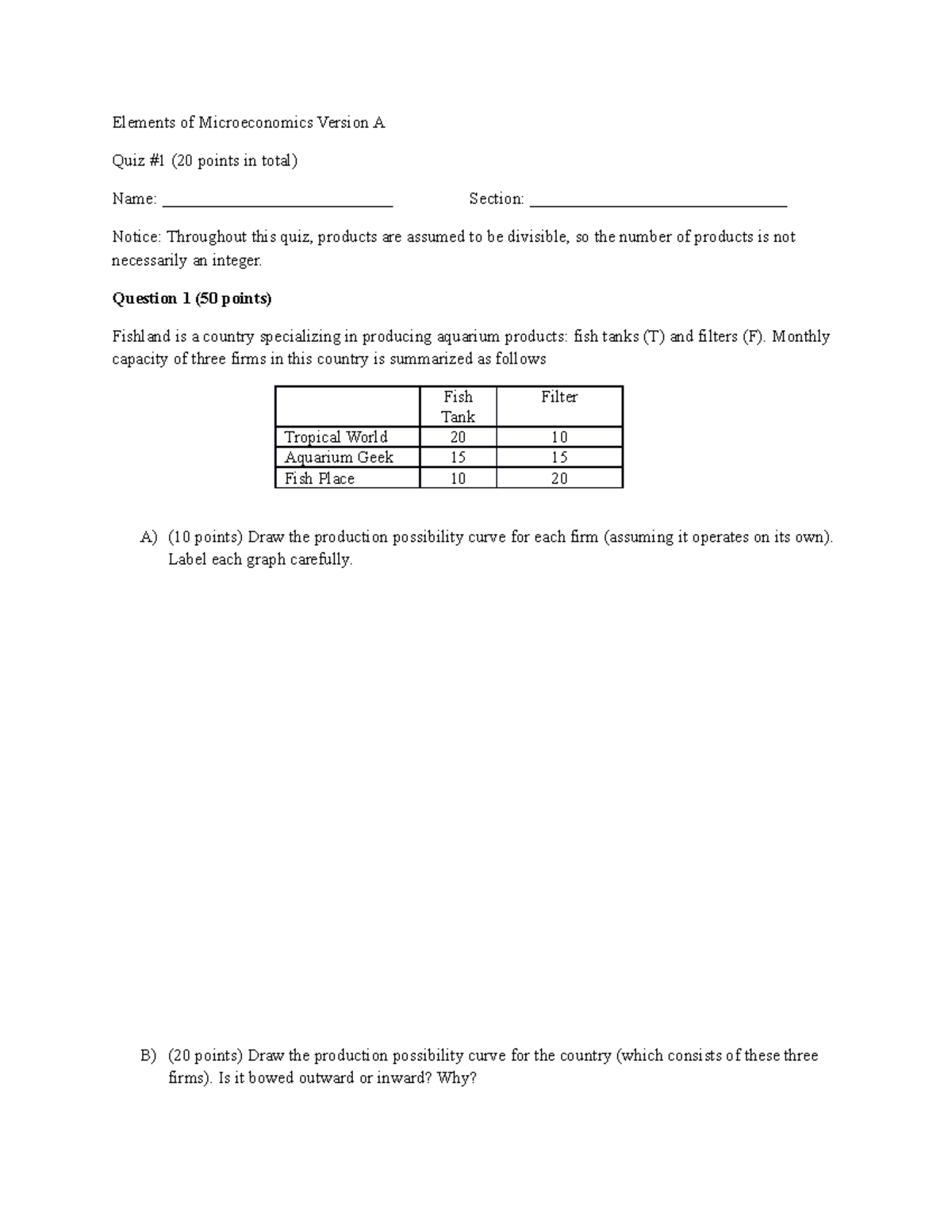 15Quiz1A - 1 Version of Quiz1 Spring 107 - Elements of Microeconomics ...