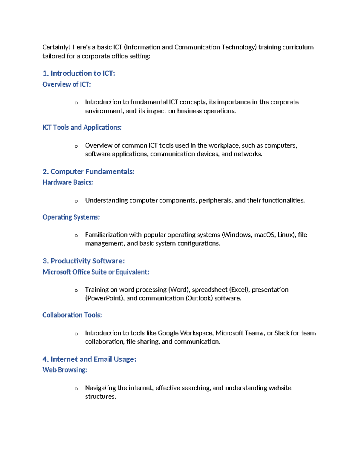 IT training curriculam - Certainly! Here's a basic ICT (Information and ...
