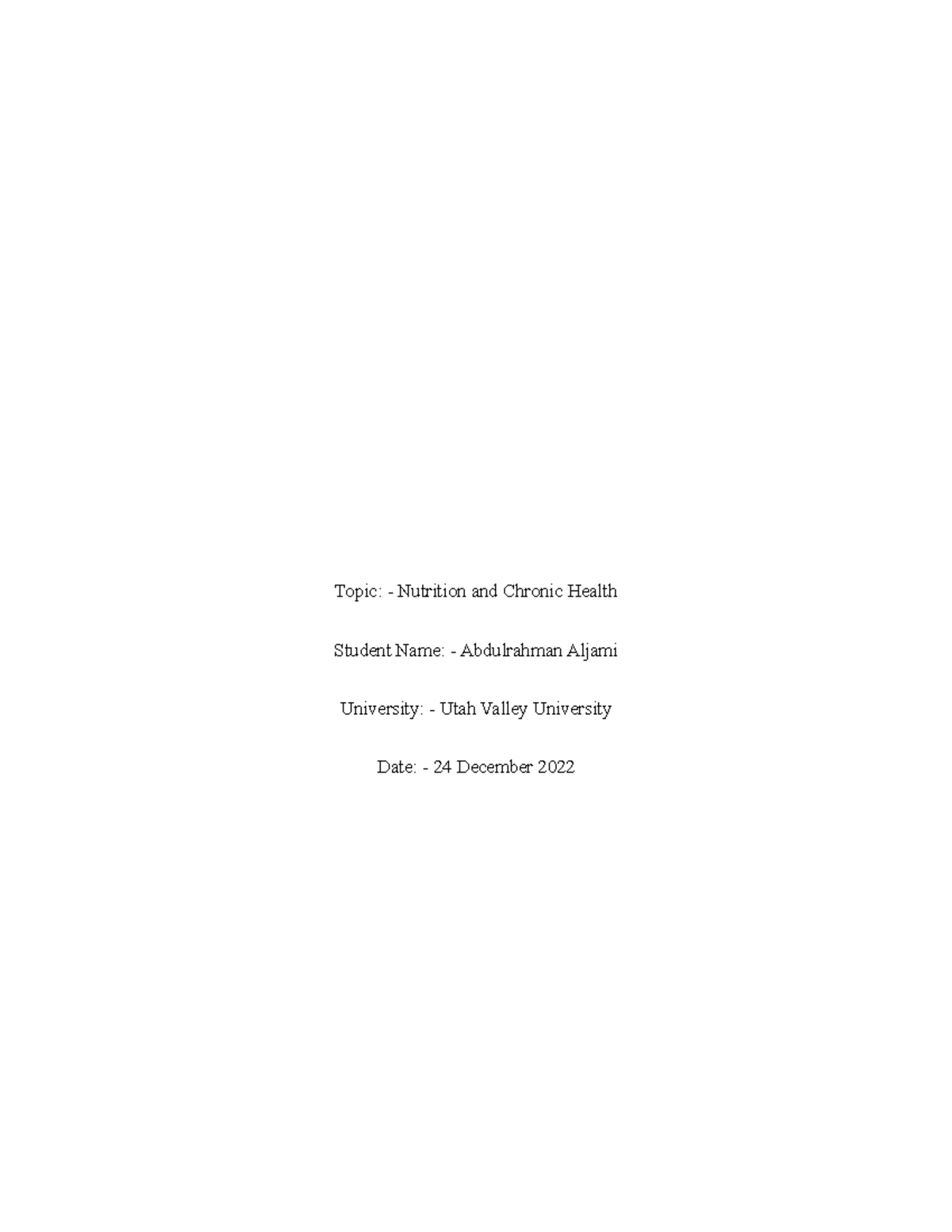 Nutrition And Chronic Health Topic Nutrition And Chronic Health