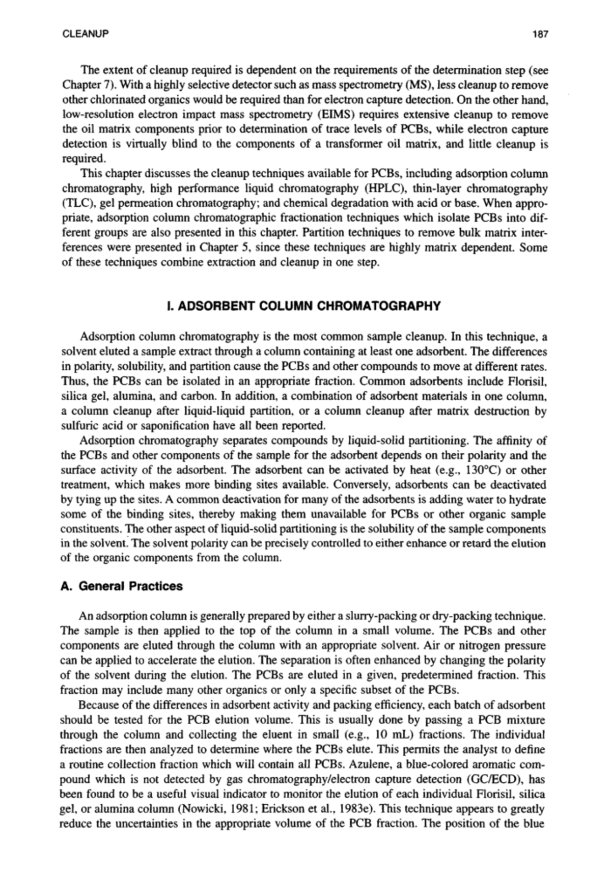 Analytical chemistry of pcbs 68 - CLEANUP 187 The extent of cleanup ...