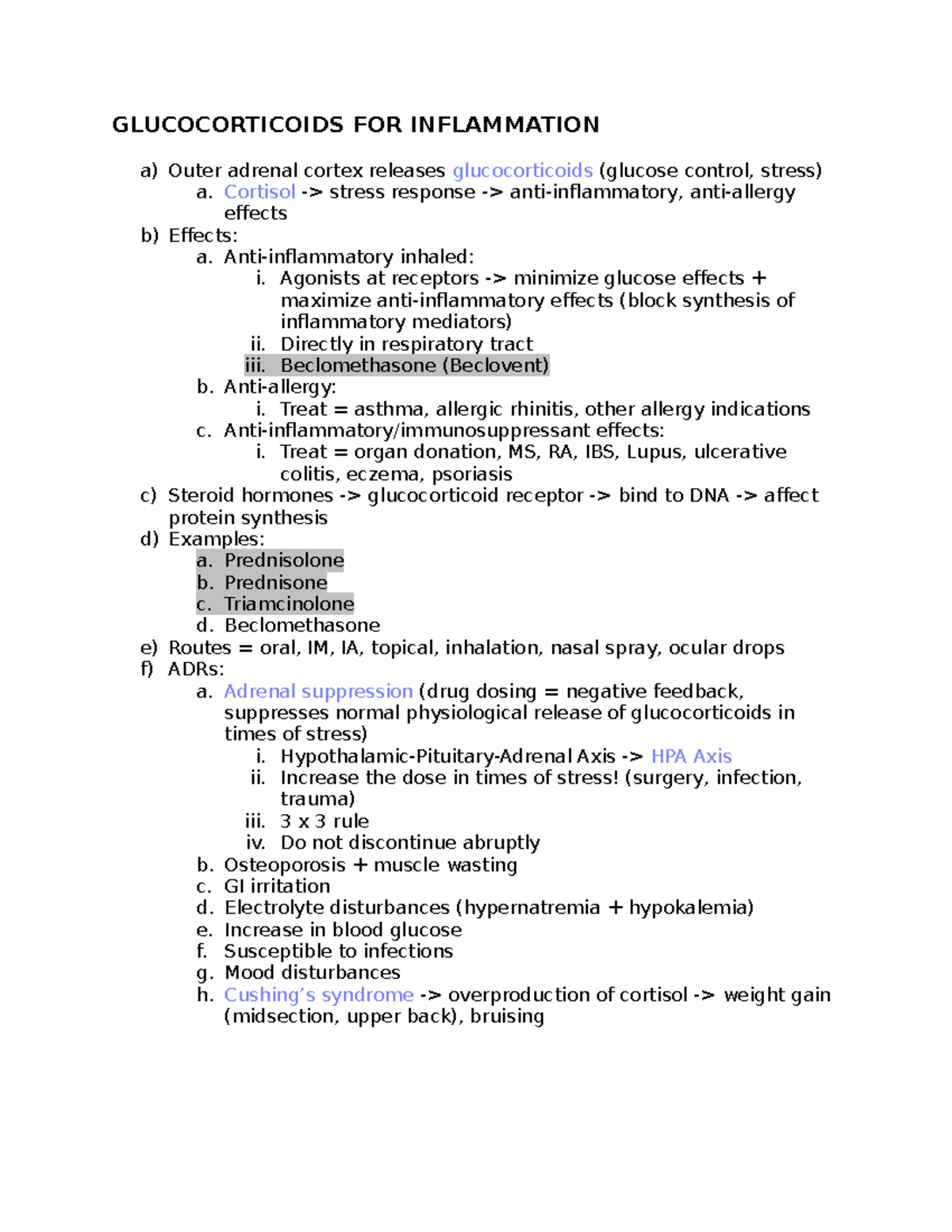 Glucocorticoids Notes - NURS 330 - SLU - Studocu