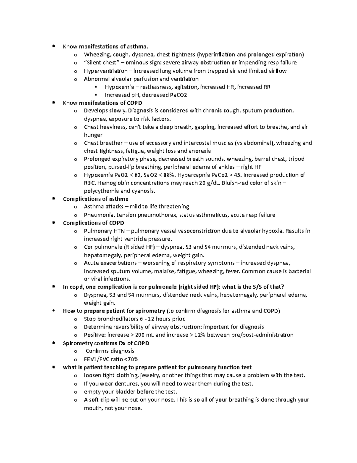 201 Quiz 3 Review for respiratory system - Know manifestations of ...