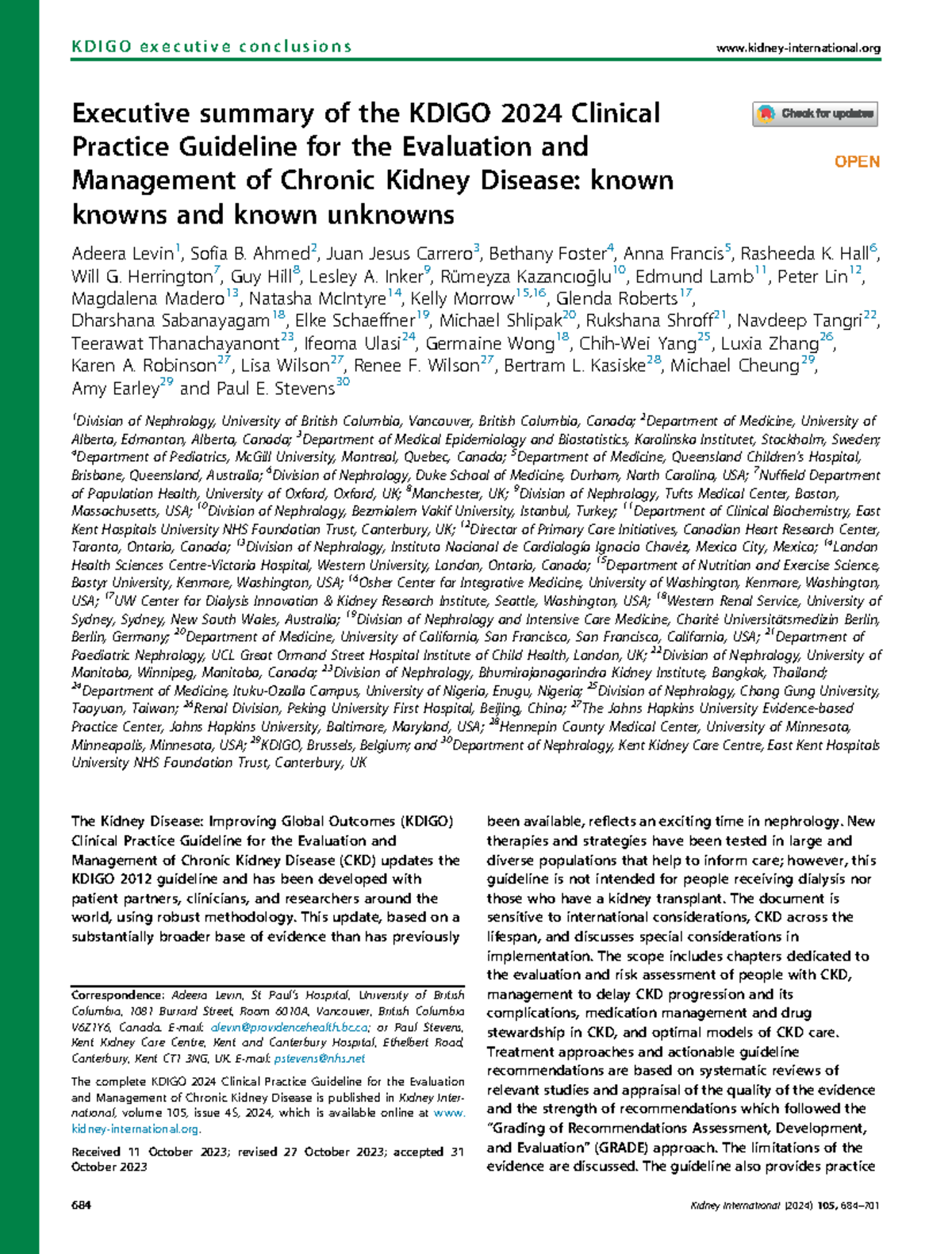 Kdigo 2024 - OPEN Executive summary of the KDIGO 2024 Clinical Practice ...