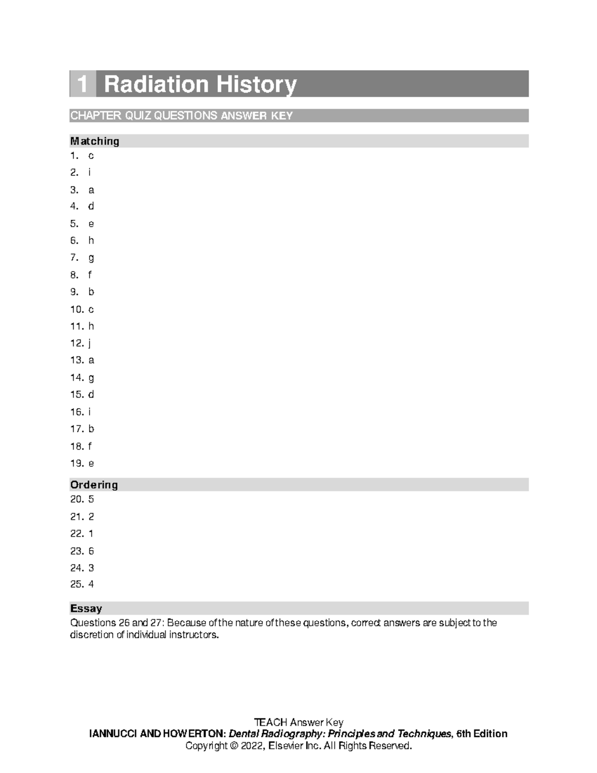 Chapter 1 TEACH Answer Key IANNUCCI AND HOWERTON Dental Radiography