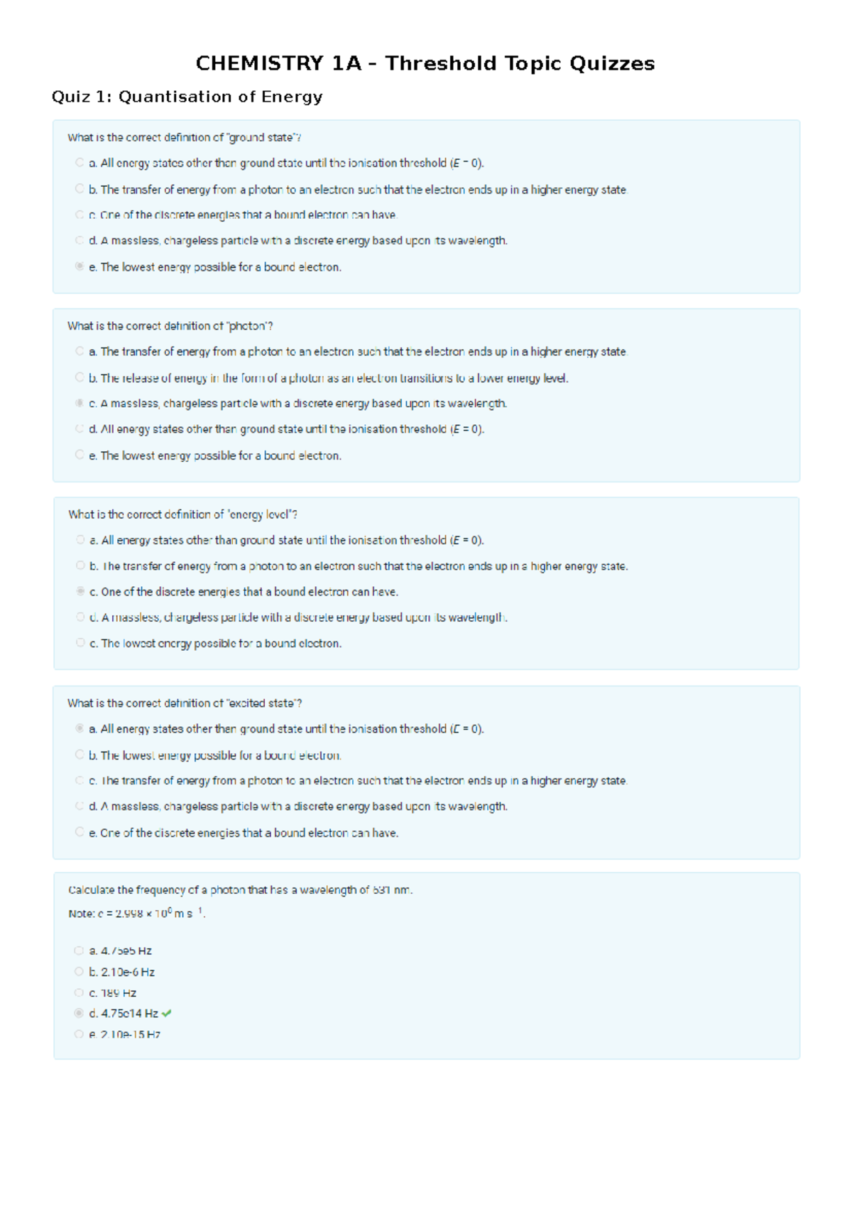 Threshold Quiz Answers - CHEM1011 - CHEMISTRY 1A – Threshold Topic ...