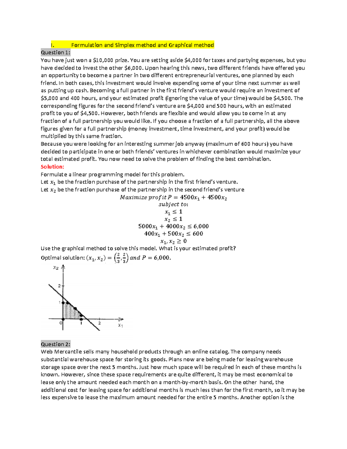 Extra exercise - Solution - I. Formulation and Simplex method and ...