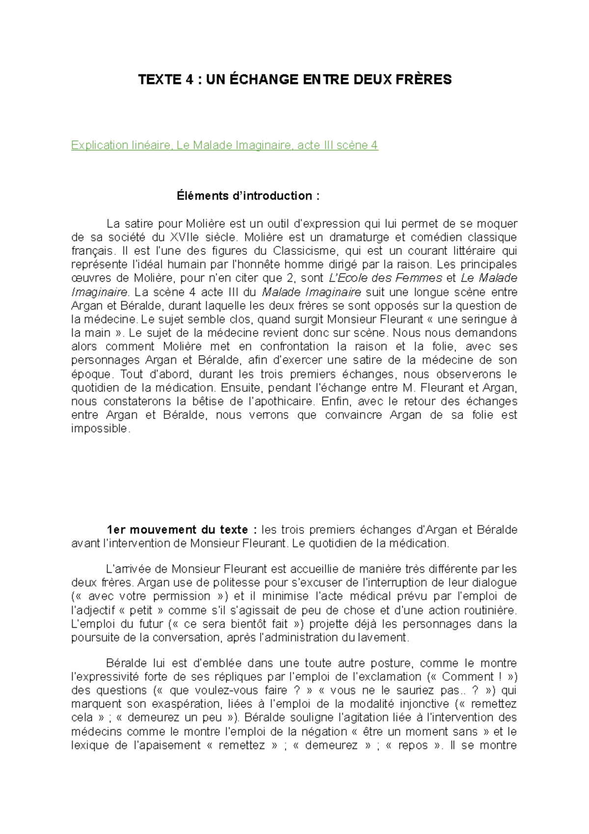 Texte 4 Un échange entre deux frères TEXTE 4 UN ÉCHANGE ENTRE DEUX FRÈRES Explication