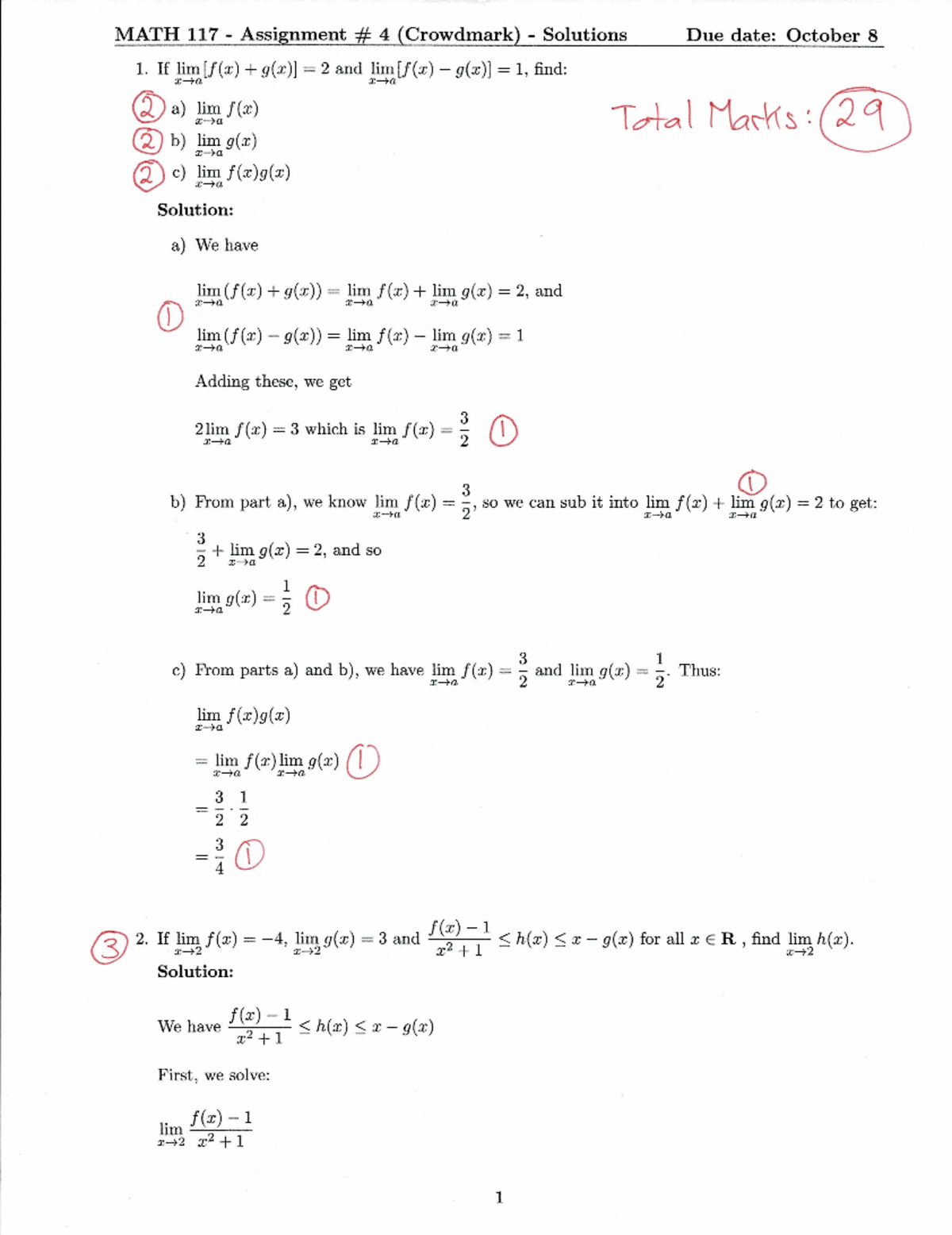 Assignment 4 Solutions And Marking Scheme - MATH 117 - Studocu