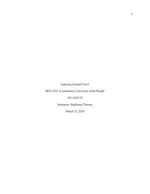 BUS 2202 Learning Journal Unit 5 - Learning Journal Unit 2 BUS 2202 :E ...