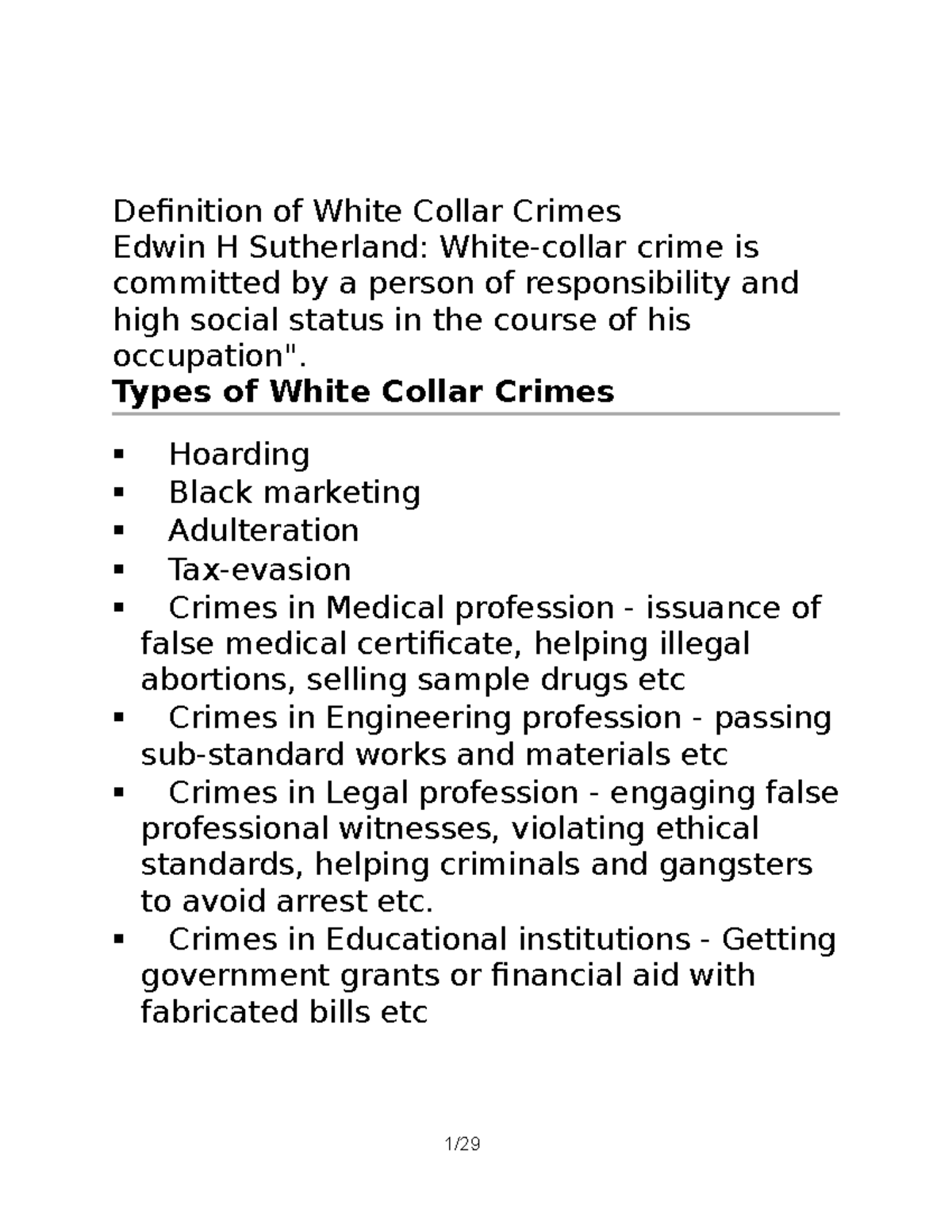 White Collar Crime Notes- Cyber LAW XTH SEM-1 - Definition Of White ...