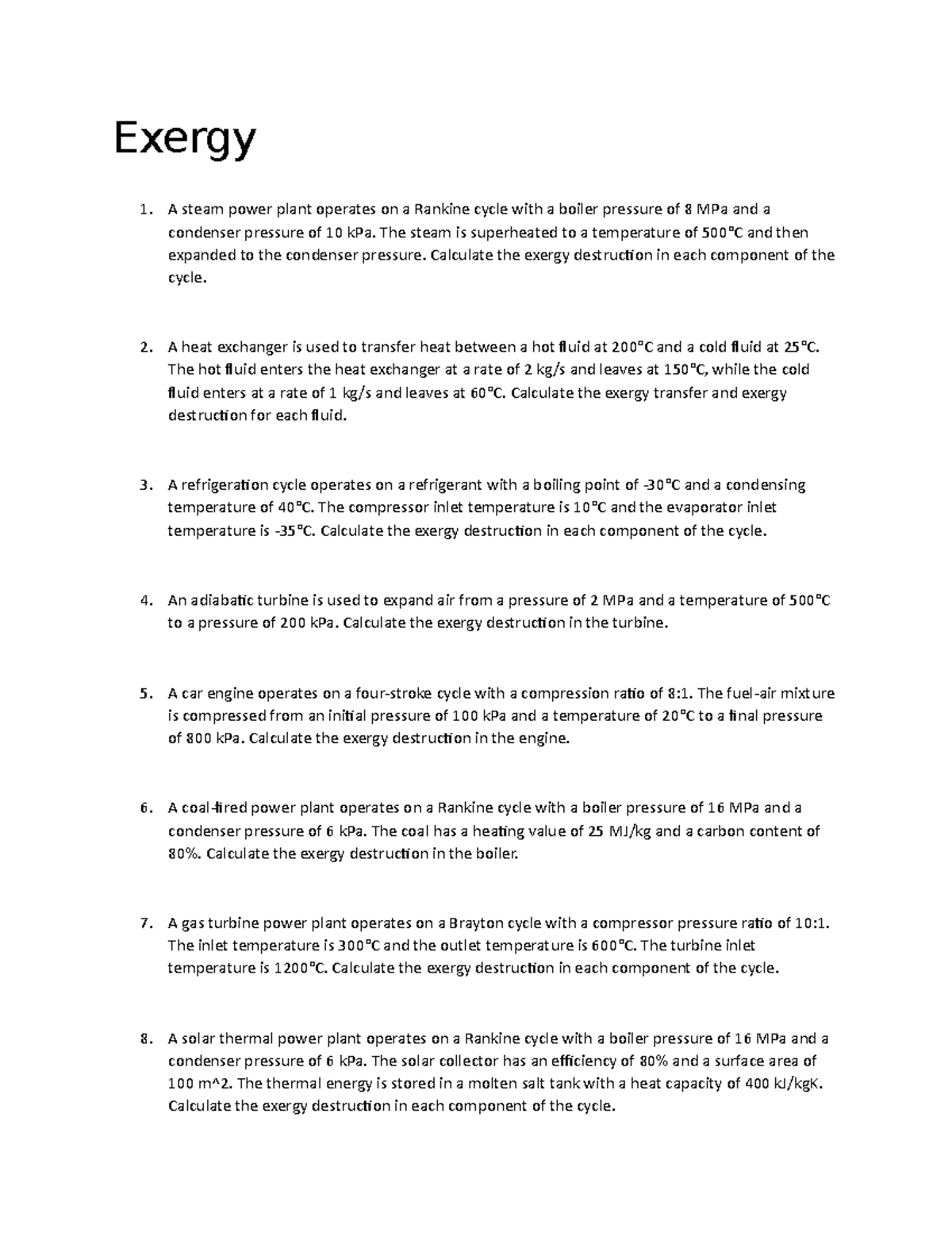 Exergy - self-made worksheet for basic thermodynamics - Exergy A steam ...