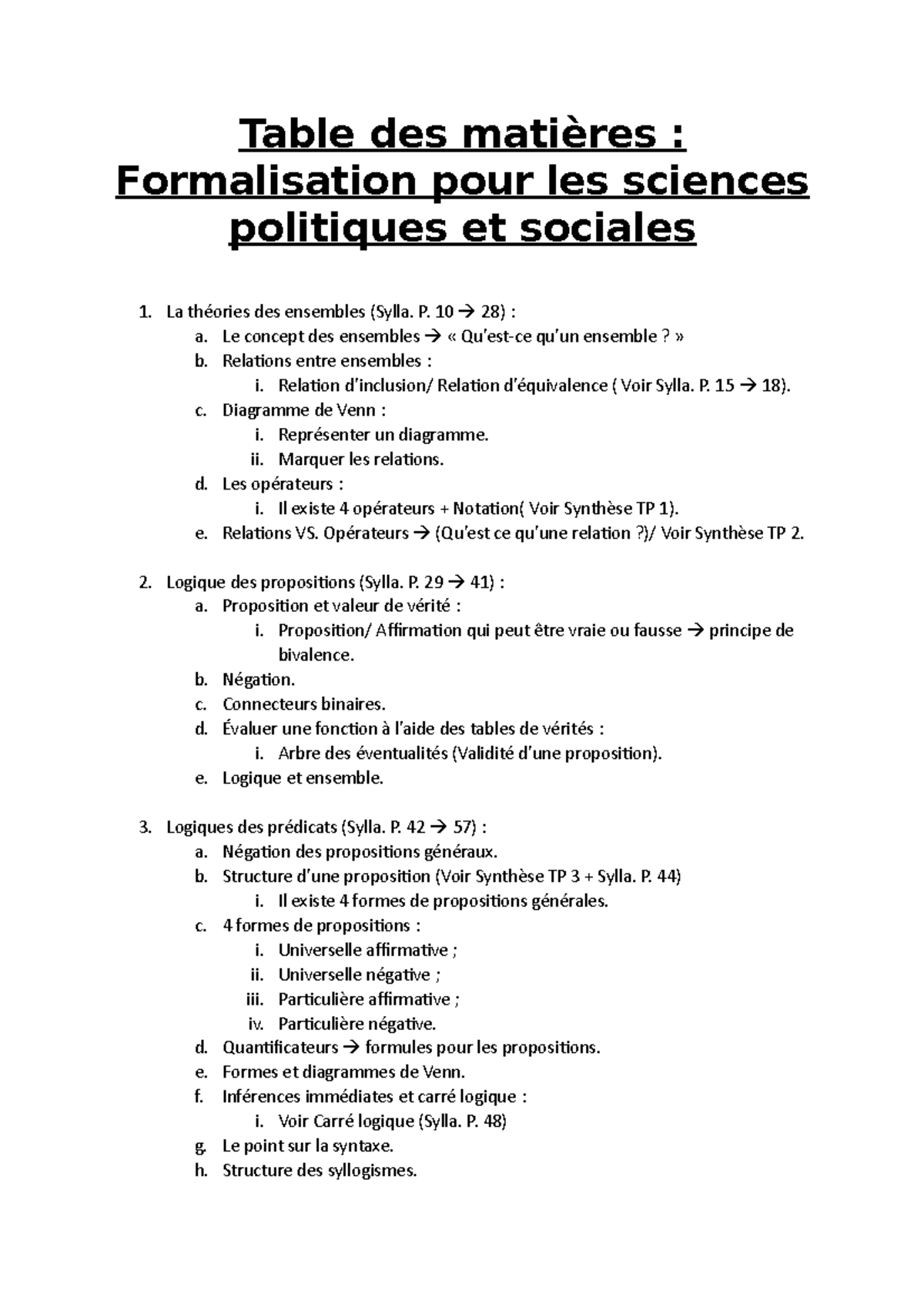 Formalisation (table des matières) - Table des matières : Formalisation ...