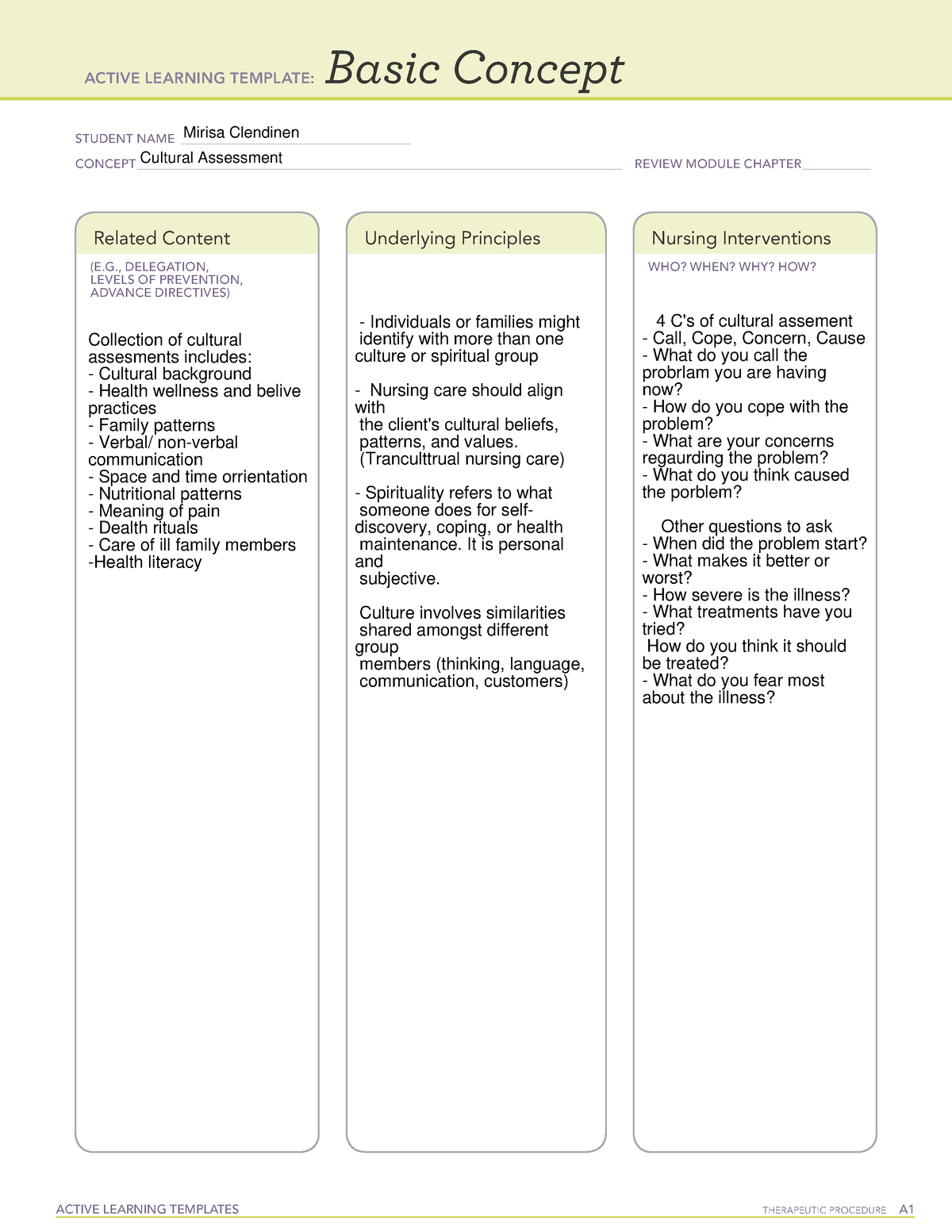 Cultural Assessment - Community Health - ACTIVE LEARNING TEMPLATES ...