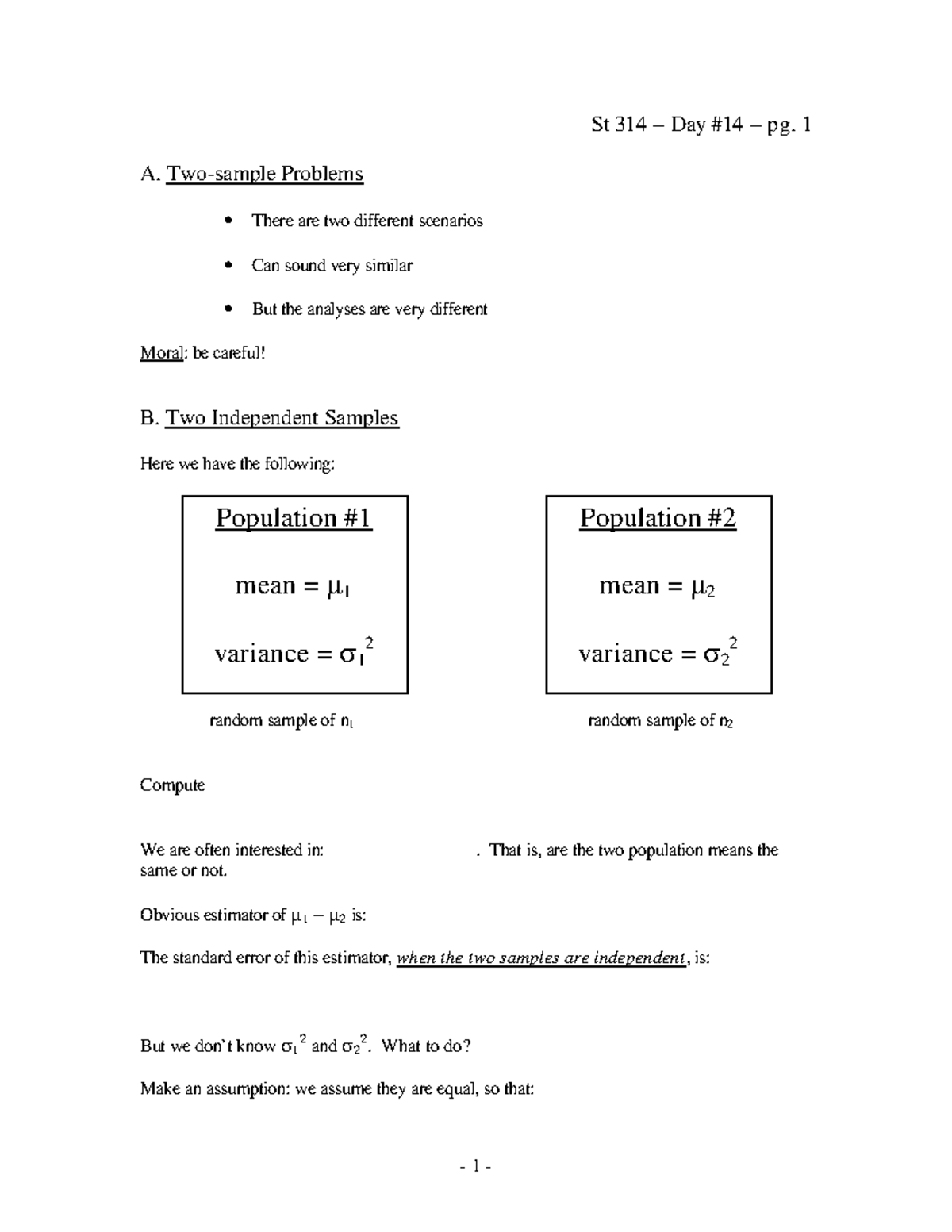 Day 14 notes Introduction to Statistics for Engineers - St 314 – Day ...