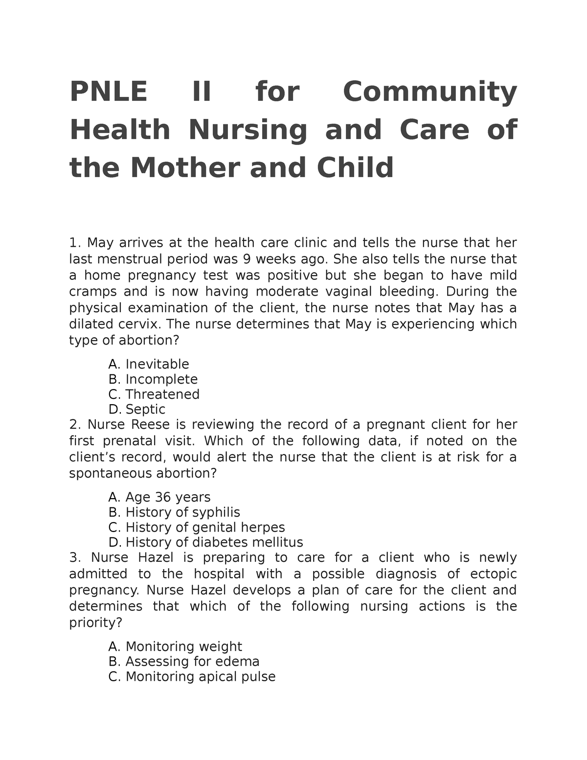 PNLE II For Community Health Nursing And Care Of The Mother And Child ...