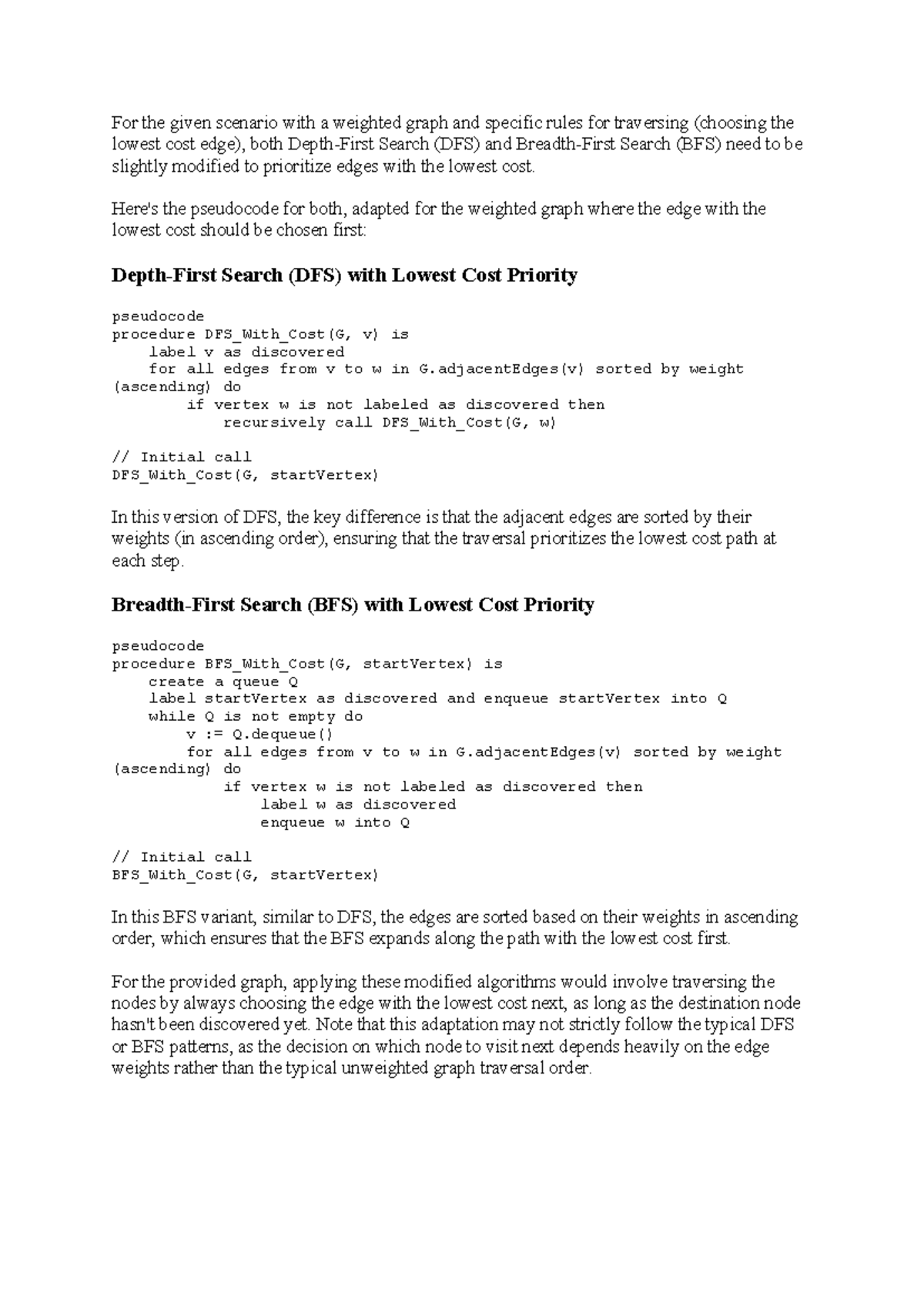 Notes - For the given scenario with a weighted graph and specific rules ...