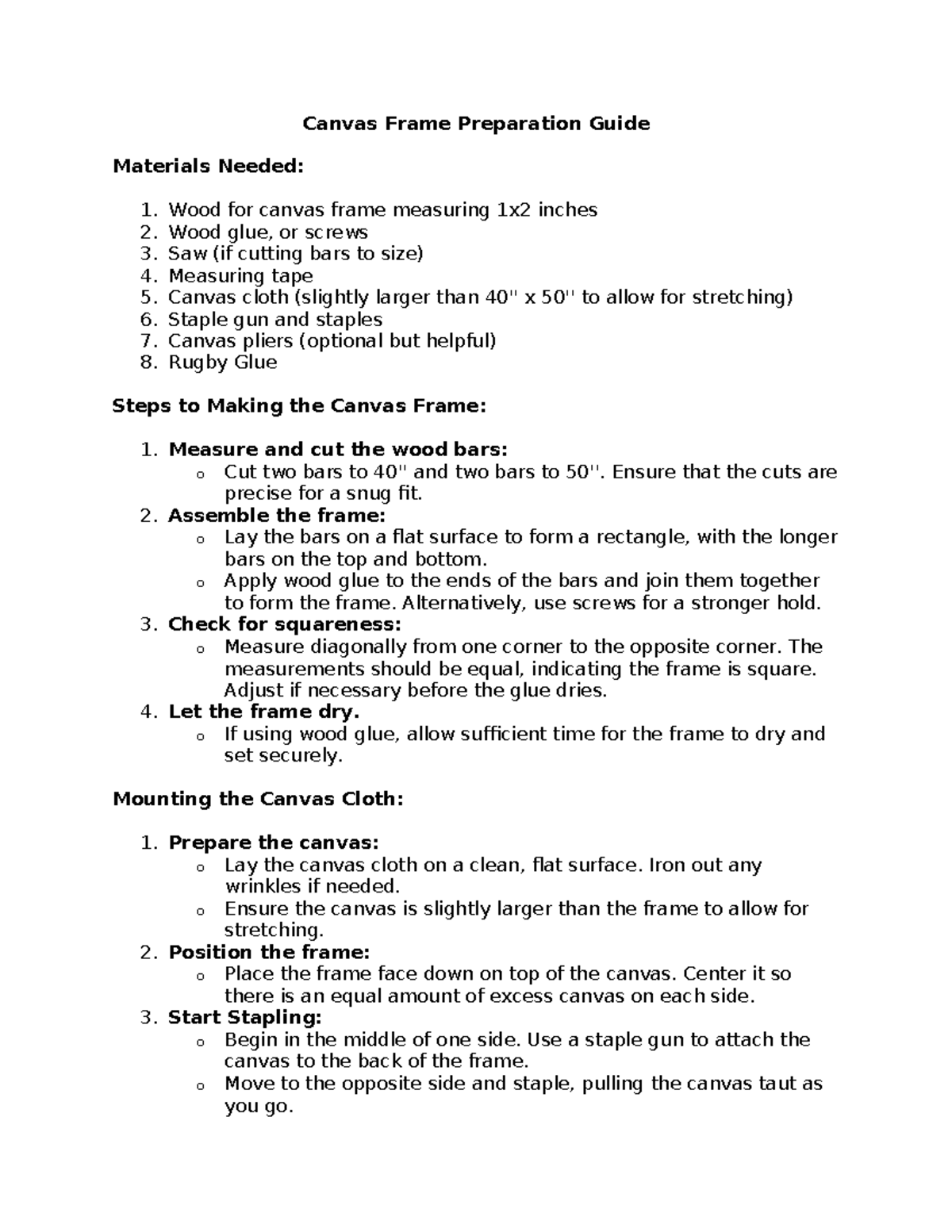 Canvas Frame Preparation Guide - Canvas Frame Preparation Guide ...