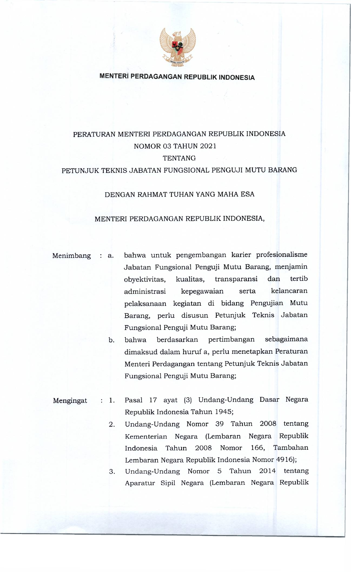 Permendag Nomor 03 Tahun 2021 1 - MENTERI PERDAGANGAN REPUBLIK ...