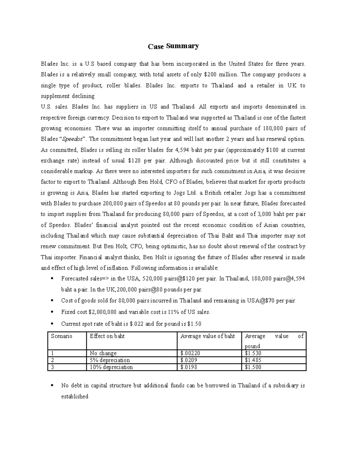 Blades inc case assessment of risk exposure jeff madura international