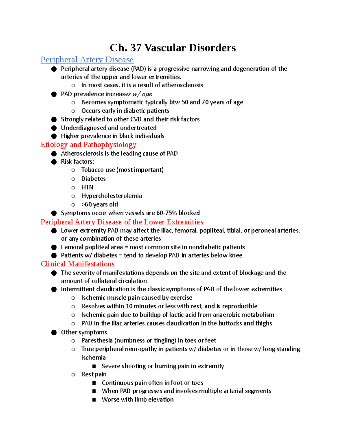 Ch. 37 Vascular Disorder (incomplete) - Ch. 37 Vascular Disorders ...