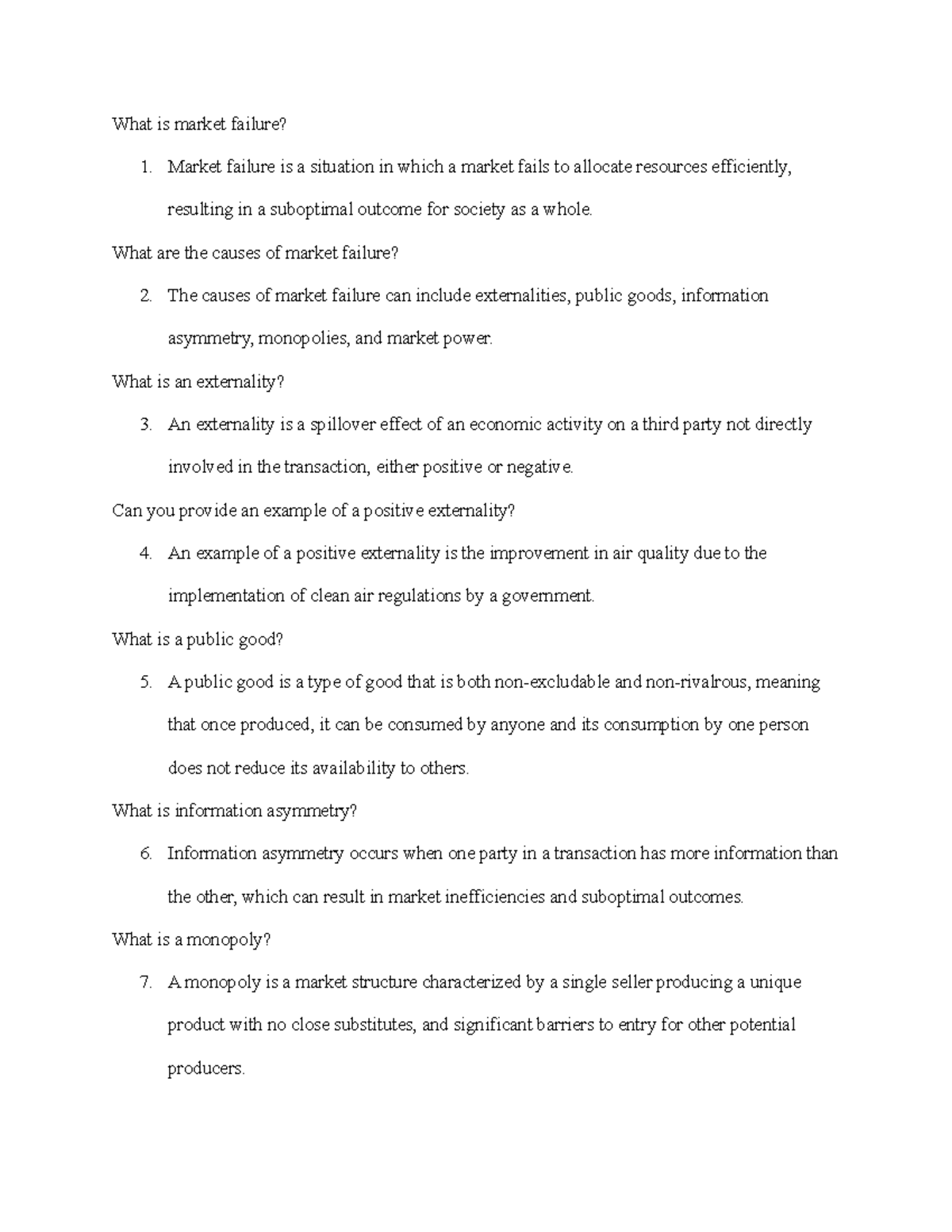 essay questions on market failure