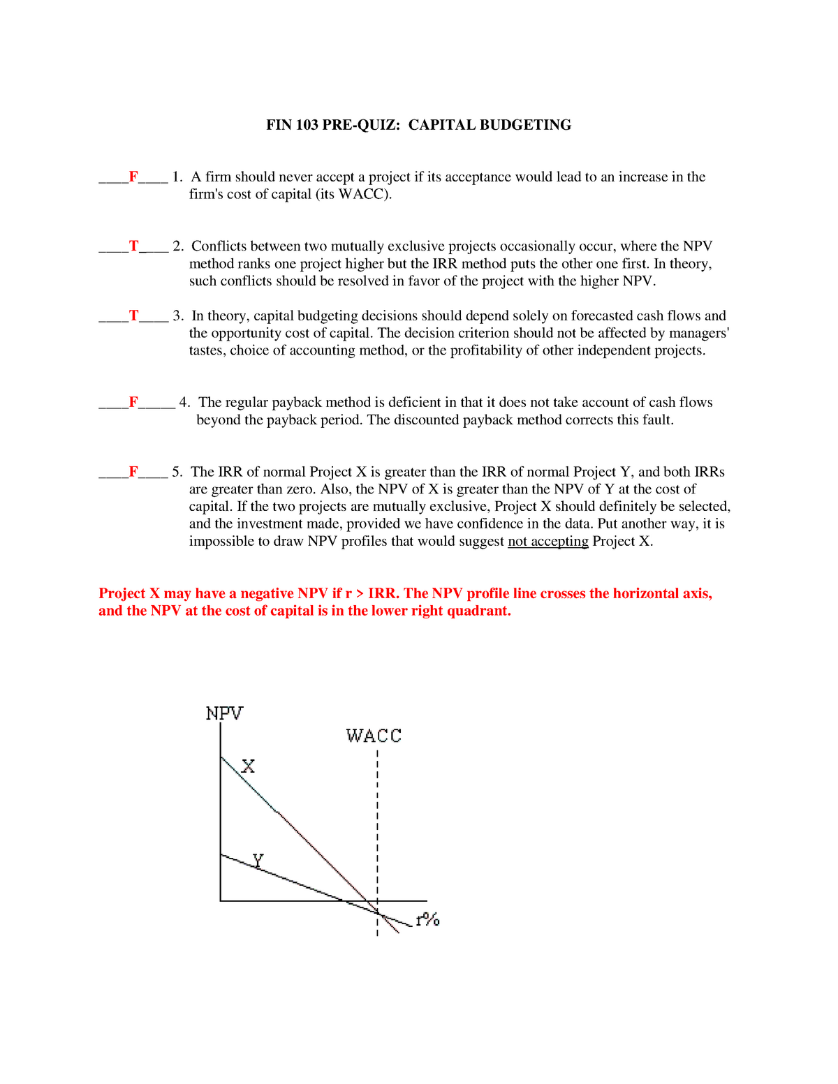 Capital Budgeting Practice - FIN 103 PRE-QUIZ: CAPITAL BUDGETING ____ F ...