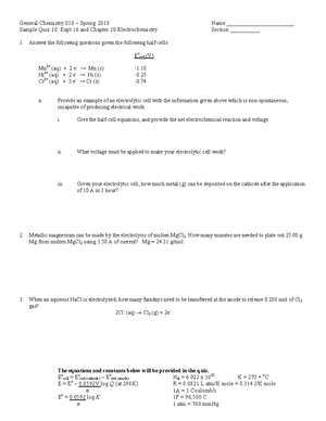 Sp18 Sample Quiz 2 - Colligative Properties - key - General Chemistry ...