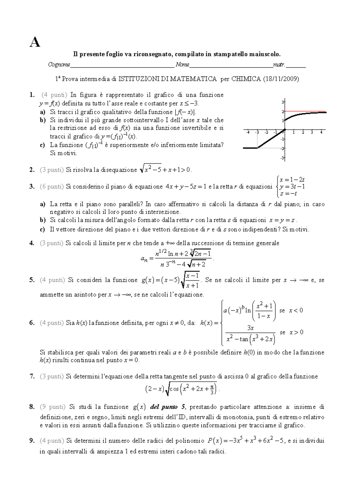 2 Prove Intermedie Con Soluzioni Il Presente Foglio Va Riconsegnato Compilato In Stampatello Maiuscolo 1a Prova Intermedia Di Istituzioni Di Matematica Per Studocu