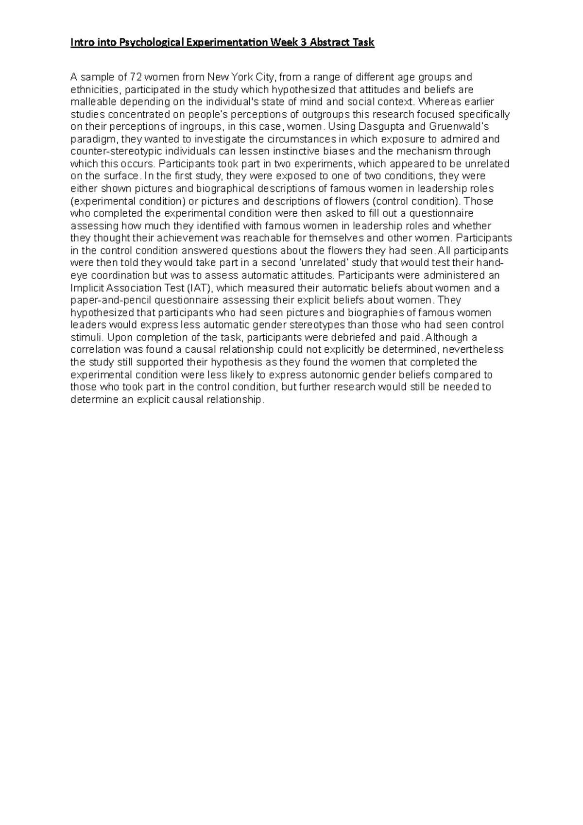 Week 3 Abstract 5% task - Intro into Psychological Experimentation Week ...