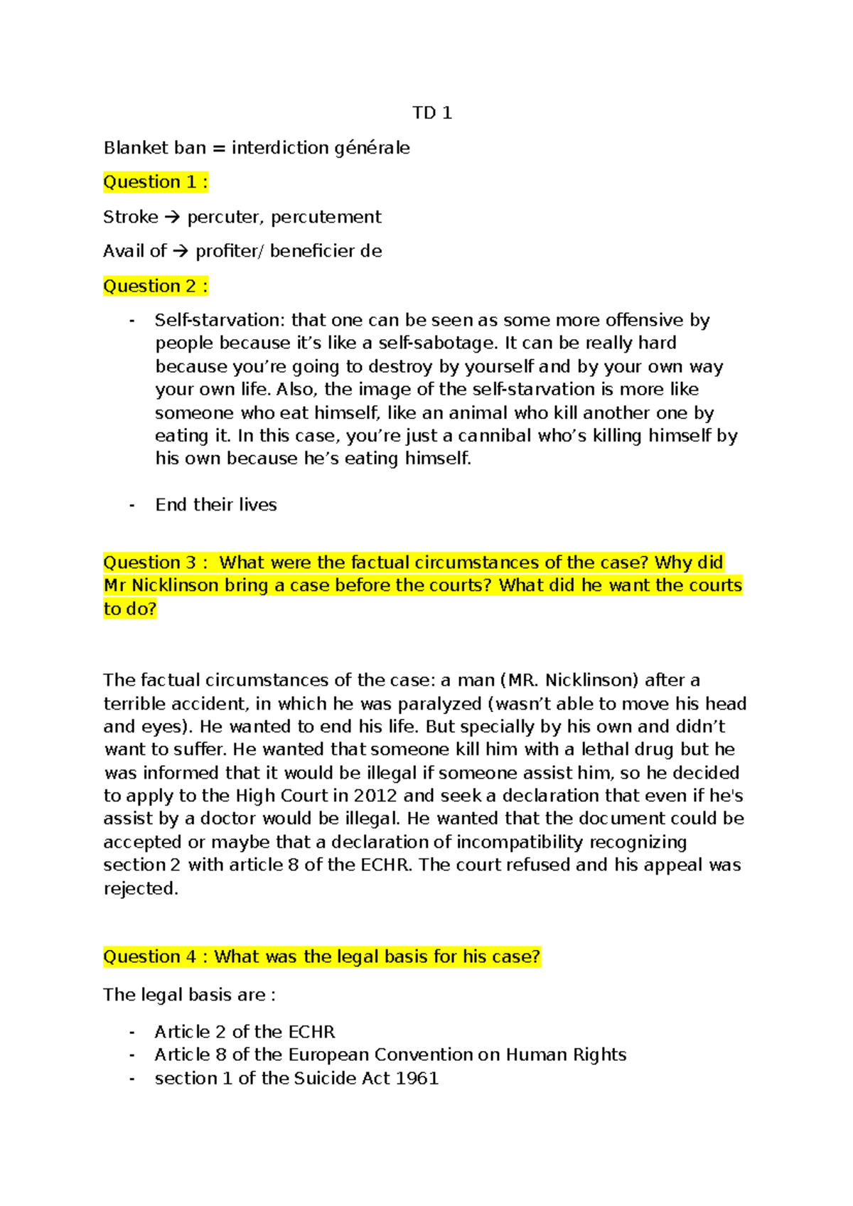 TD 1 TD L3 droit TD 1 Blanket ban = interdiction générale Question