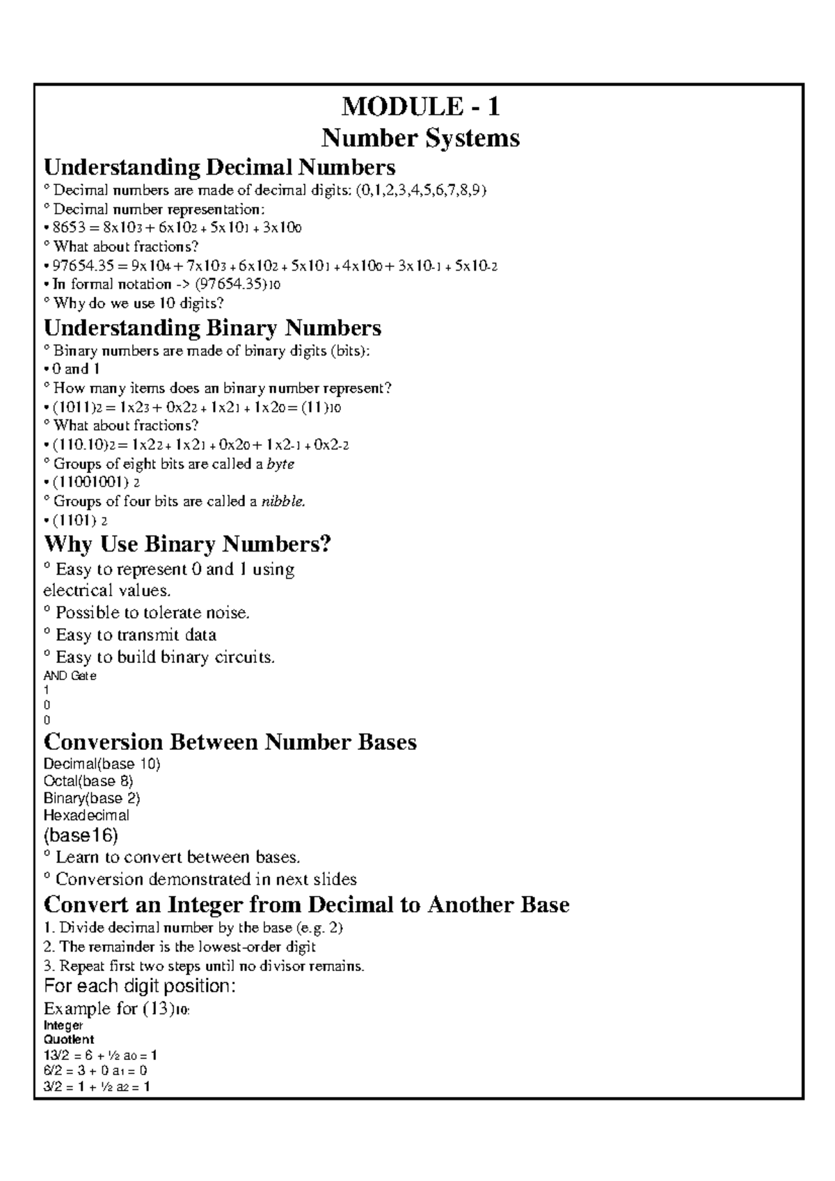 DE - Digital Electronics - MODULE - 1 Number Systems Understanding ...