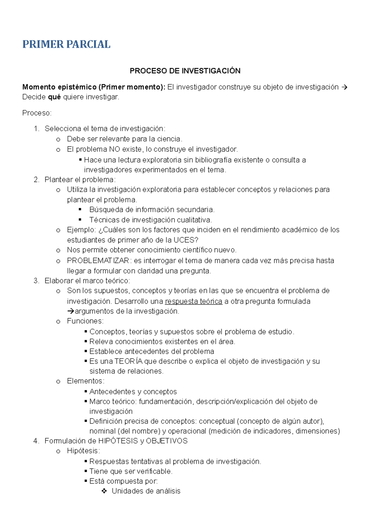 Metodología Resumen - PRIMER PARCIAL PROCESO DE INVESTIGACIÓN Momento ...