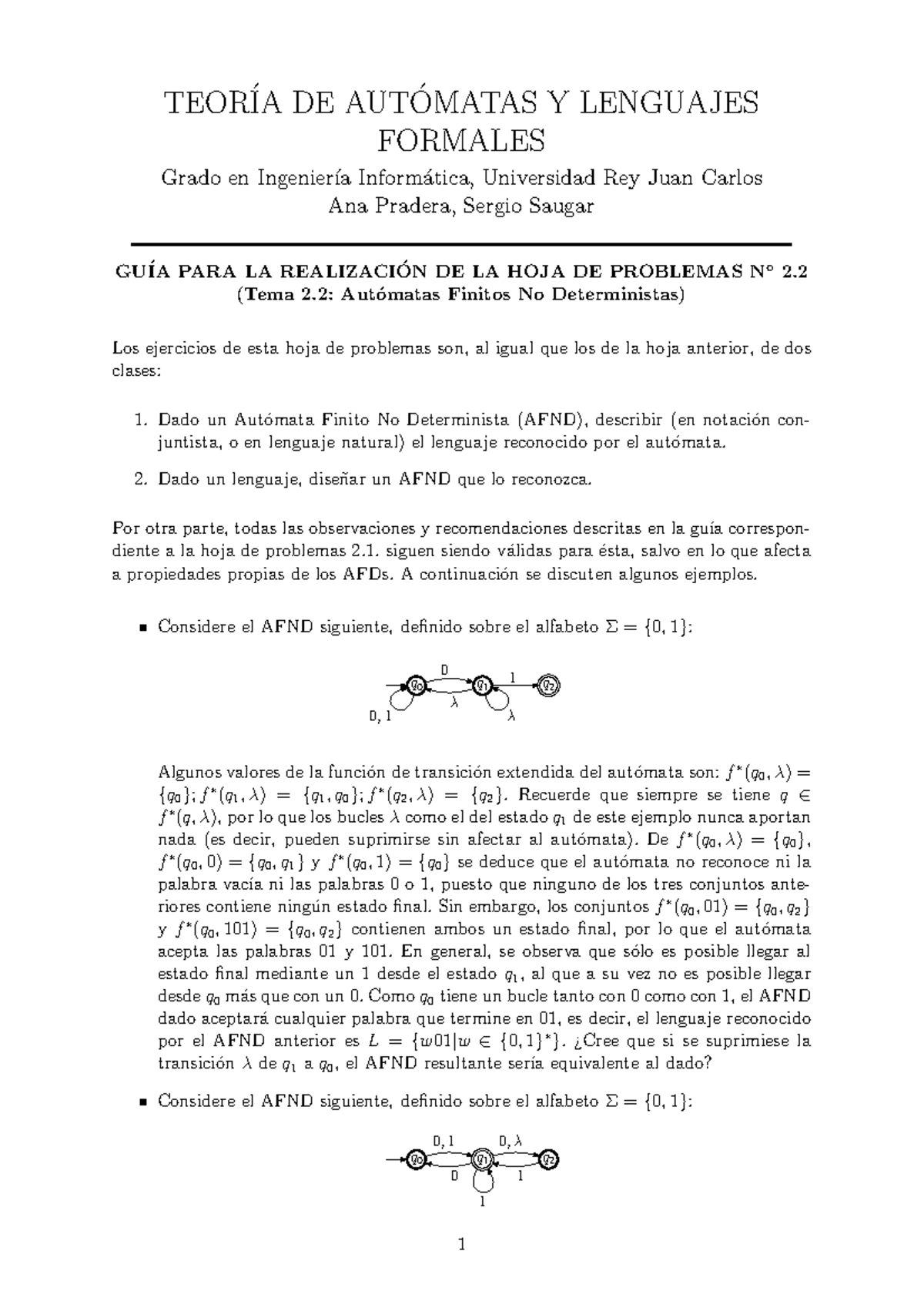 Guia Problemas TALF Tema2 2 - TEOR ́IA DE AUT ́OMATAS Y LENGUAJES ...