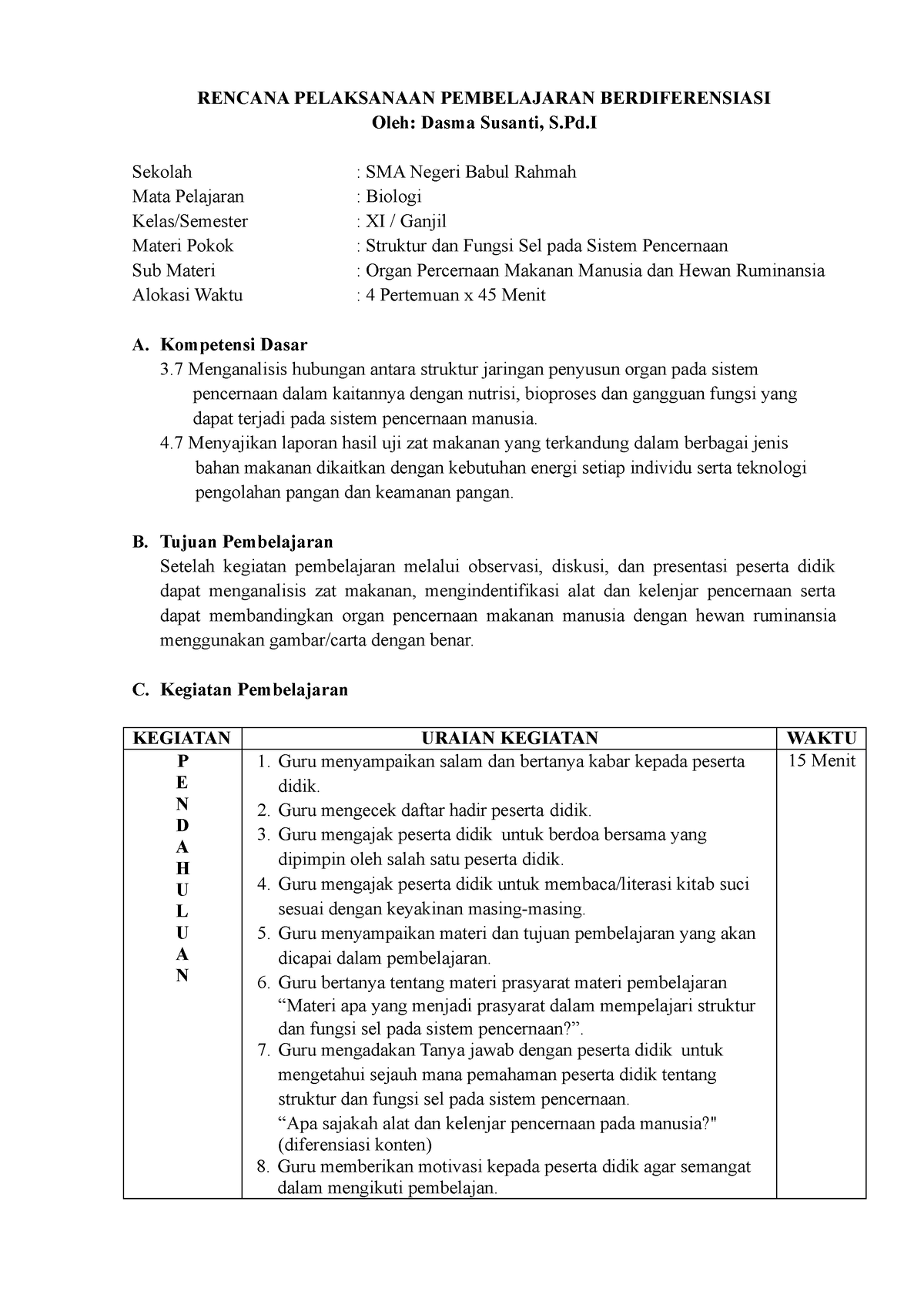 RPP Ma Berdiferensiasi - RENCANA PELAKSANAAN PEMBELAJARAN ...