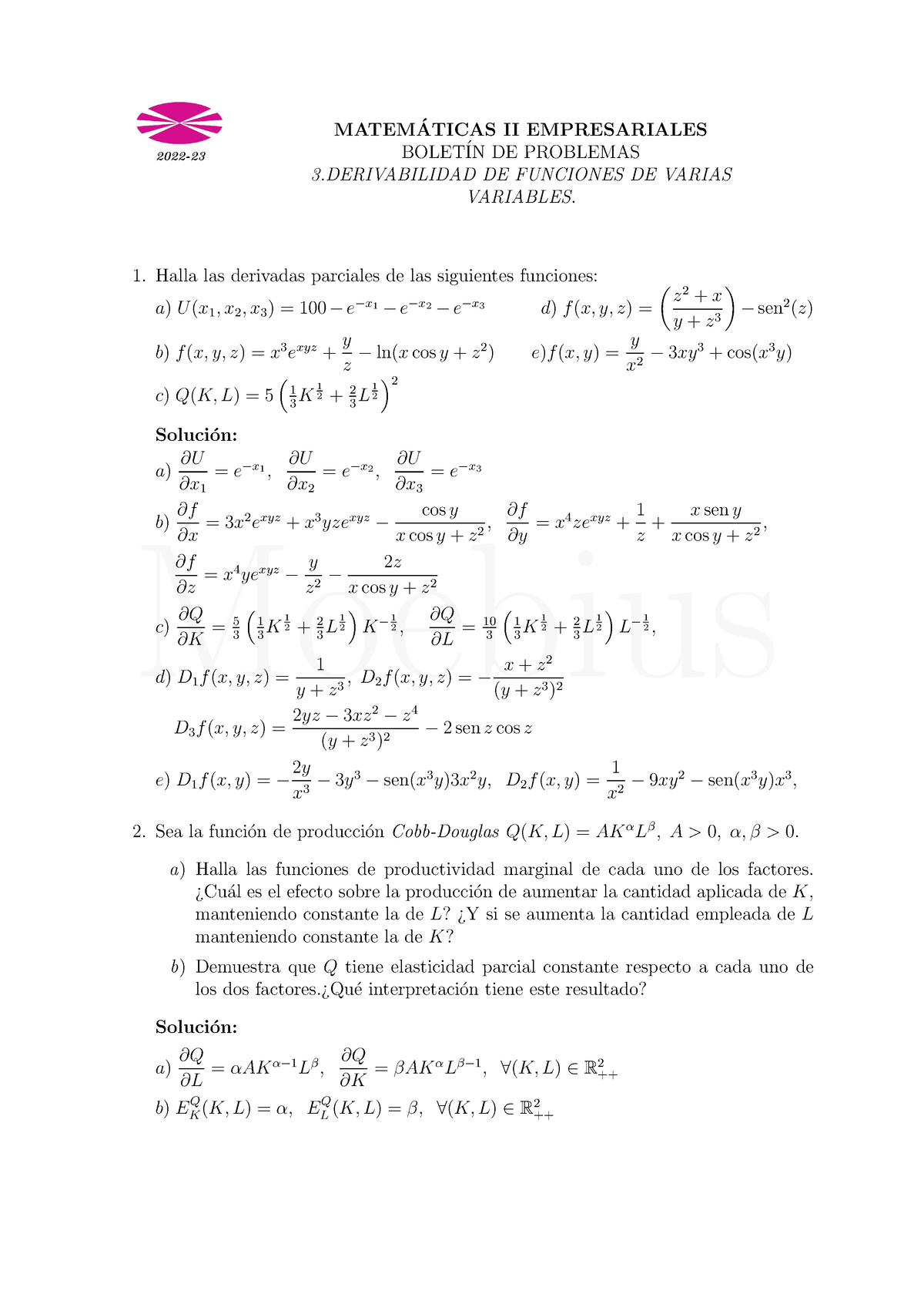 B3 EMP 22 23 - Mvmvmv - Moebius 2022- MATEM ́ATICAS II EMPRESARIALES ...