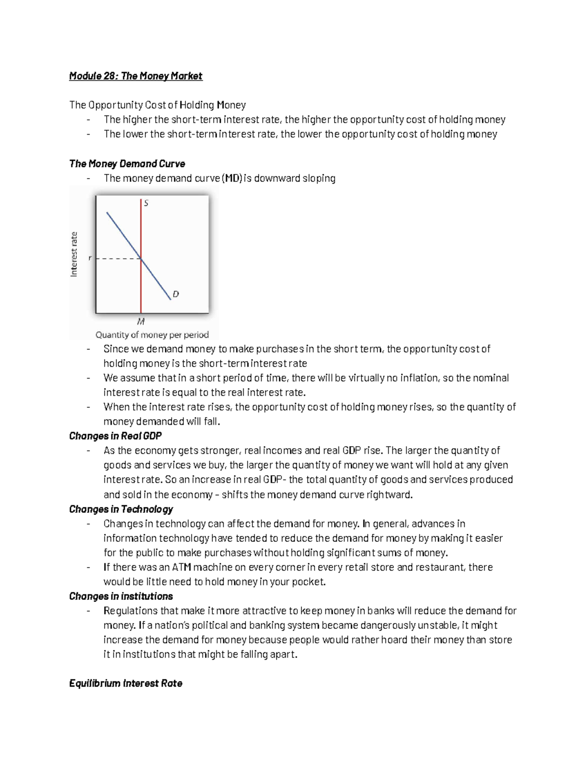 Module 28 The Money Market - Module 28: The Money Market The ...