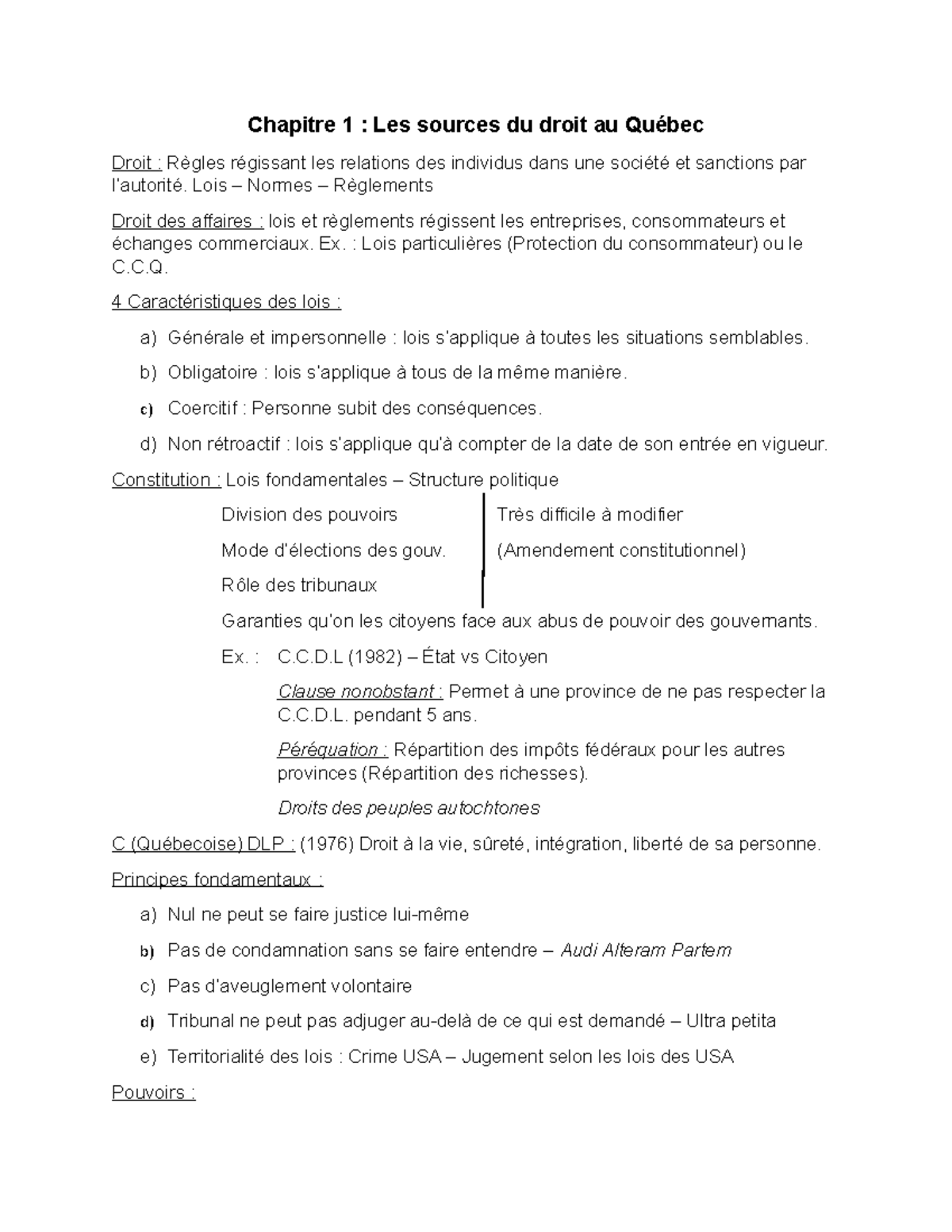 Chapitre 1 - Chapitre 1 : Les sources du droit au Québec Droit : Règles ...