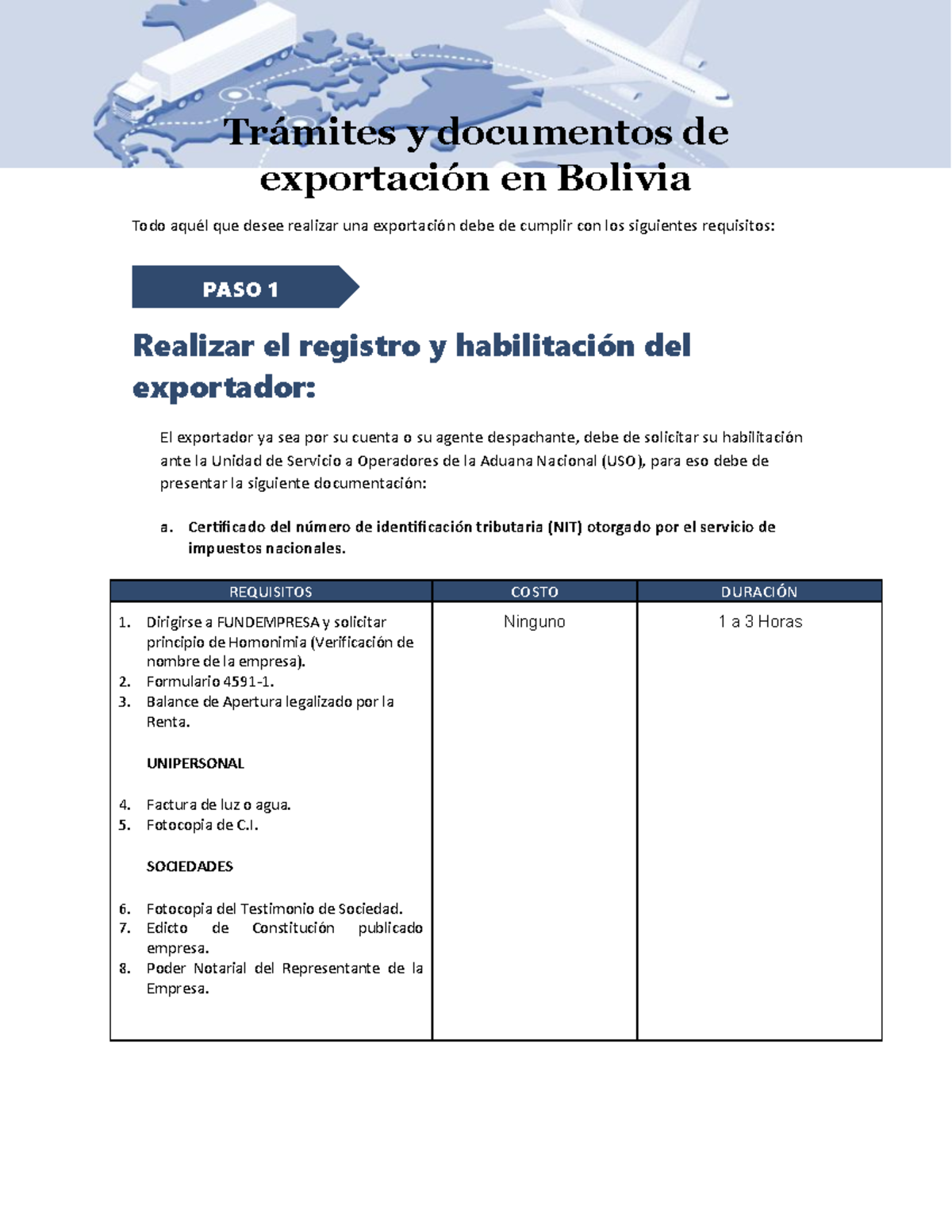 Investigación de trámite y Documentos de exportación en Bolivia ...