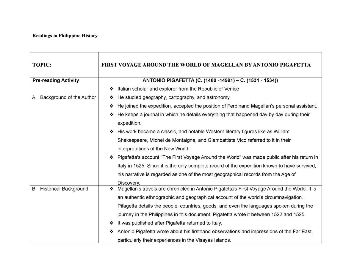 discuss the first voyage by magellan and pigafetta