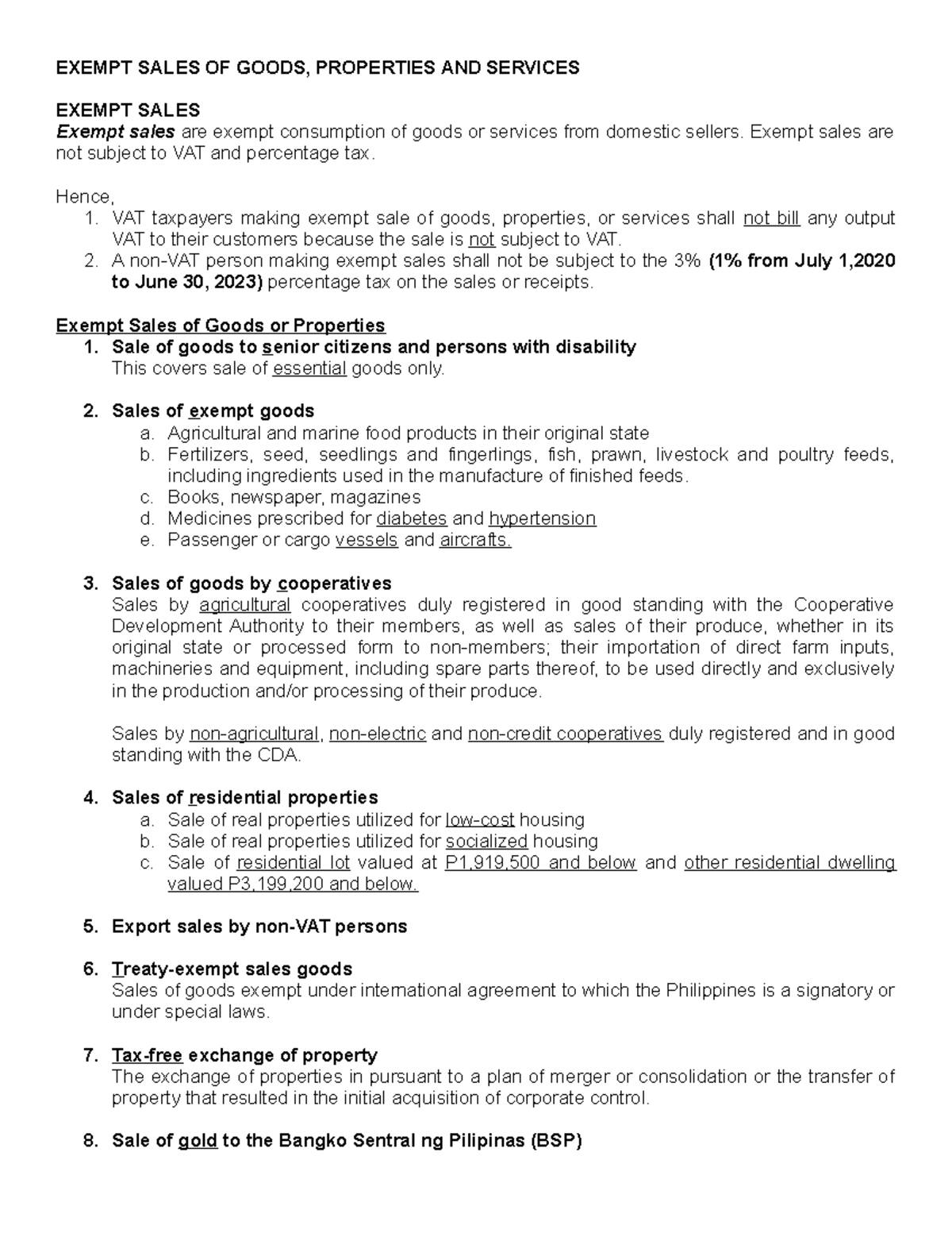 TAX 04 Exempt Sales OF Goods Properties AND Services EXEMPT SALES OF