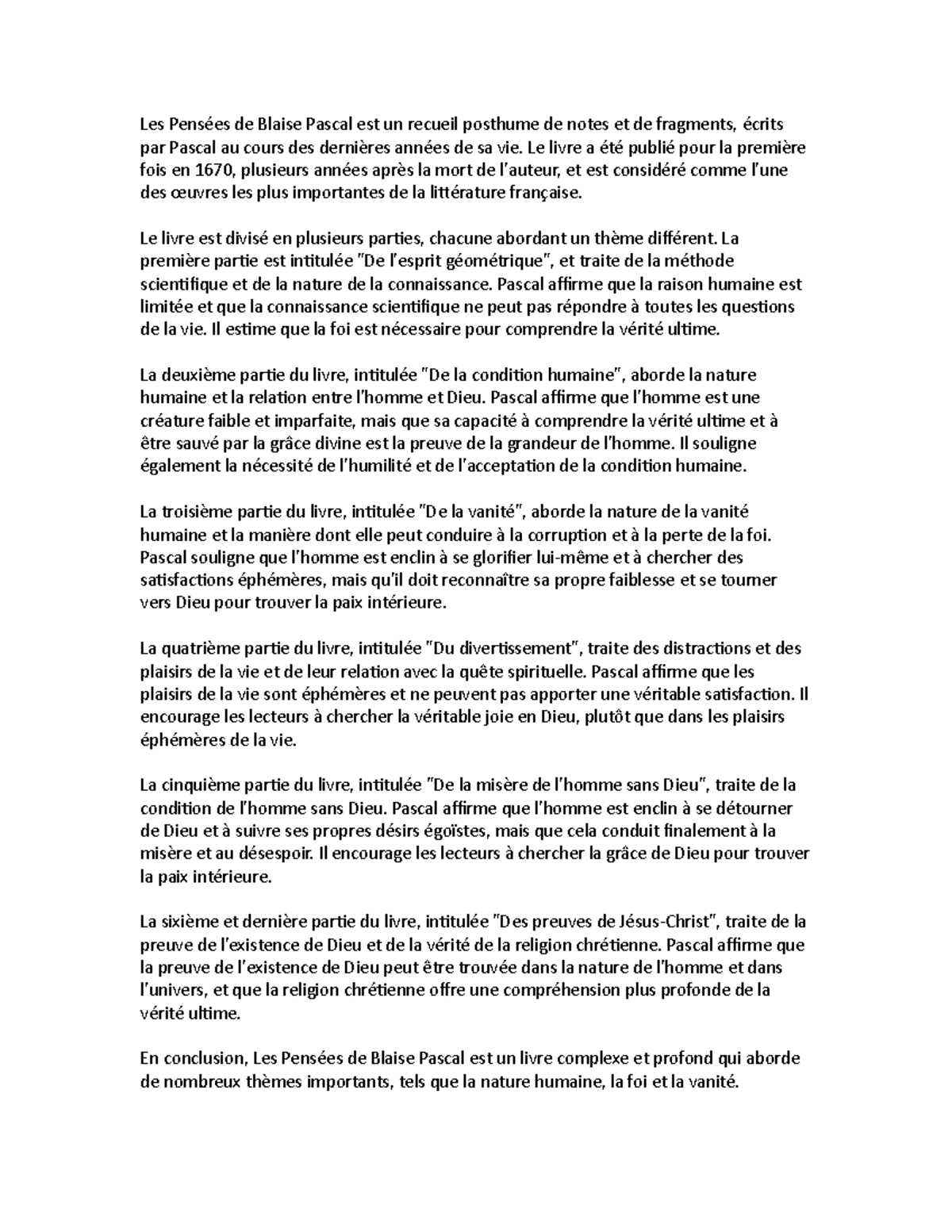 Les pensées Résumé d'une page qui récapitule bien. Les Pensées de Blaise Pascal est un Les pensées Résumé d'une page qui récapitule bien. Les Pensées de Blaise Pascal est un