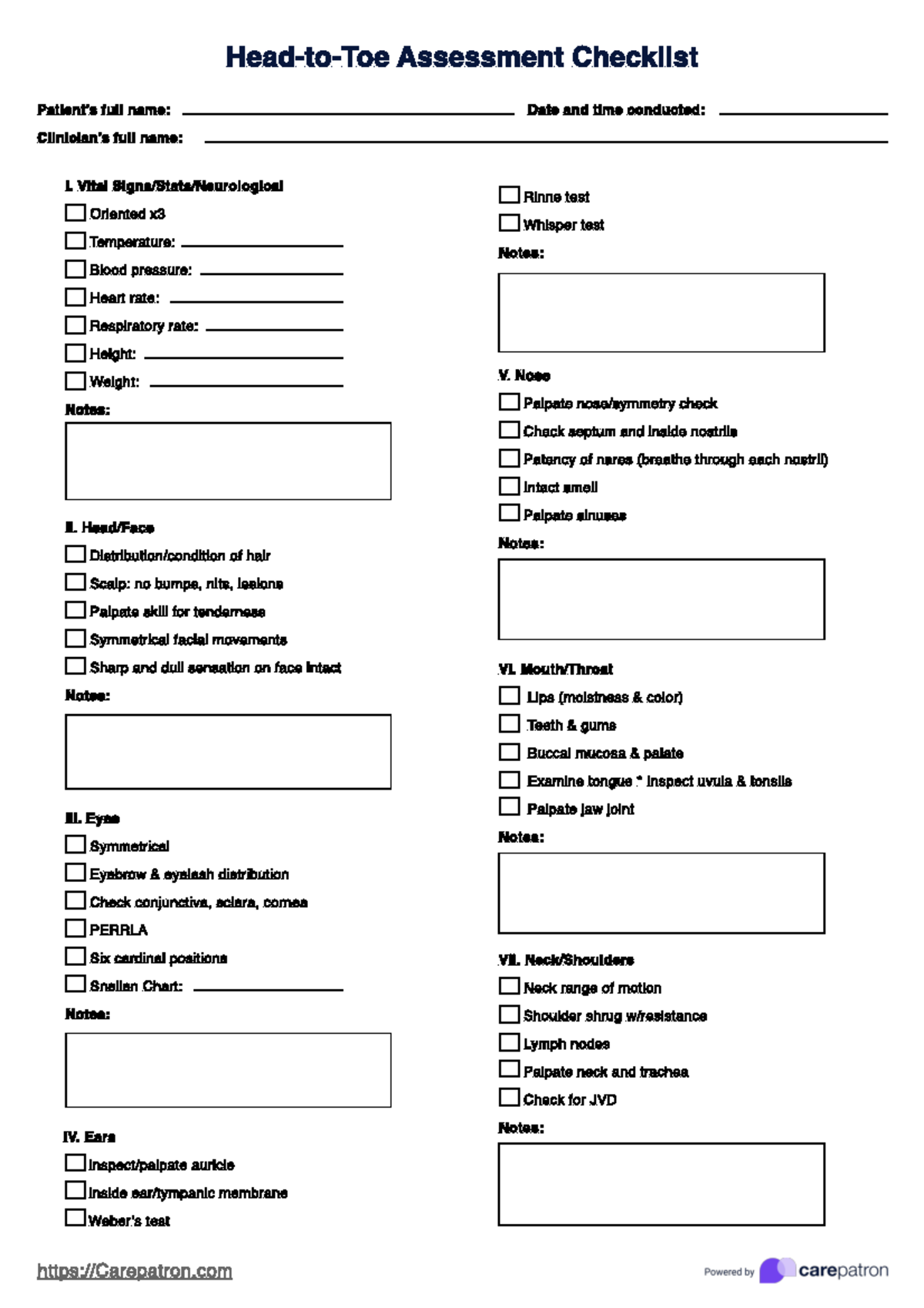 Head to toe assessment checklist - NURS 105 - Studocu