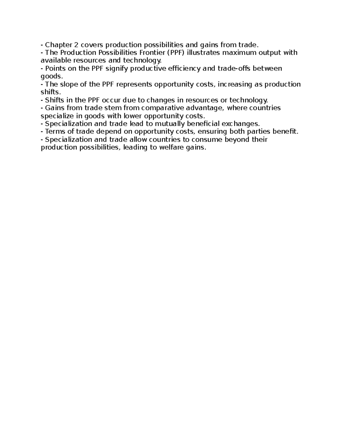 Chapter 2 covers production possibilities and gains from trade - The ...